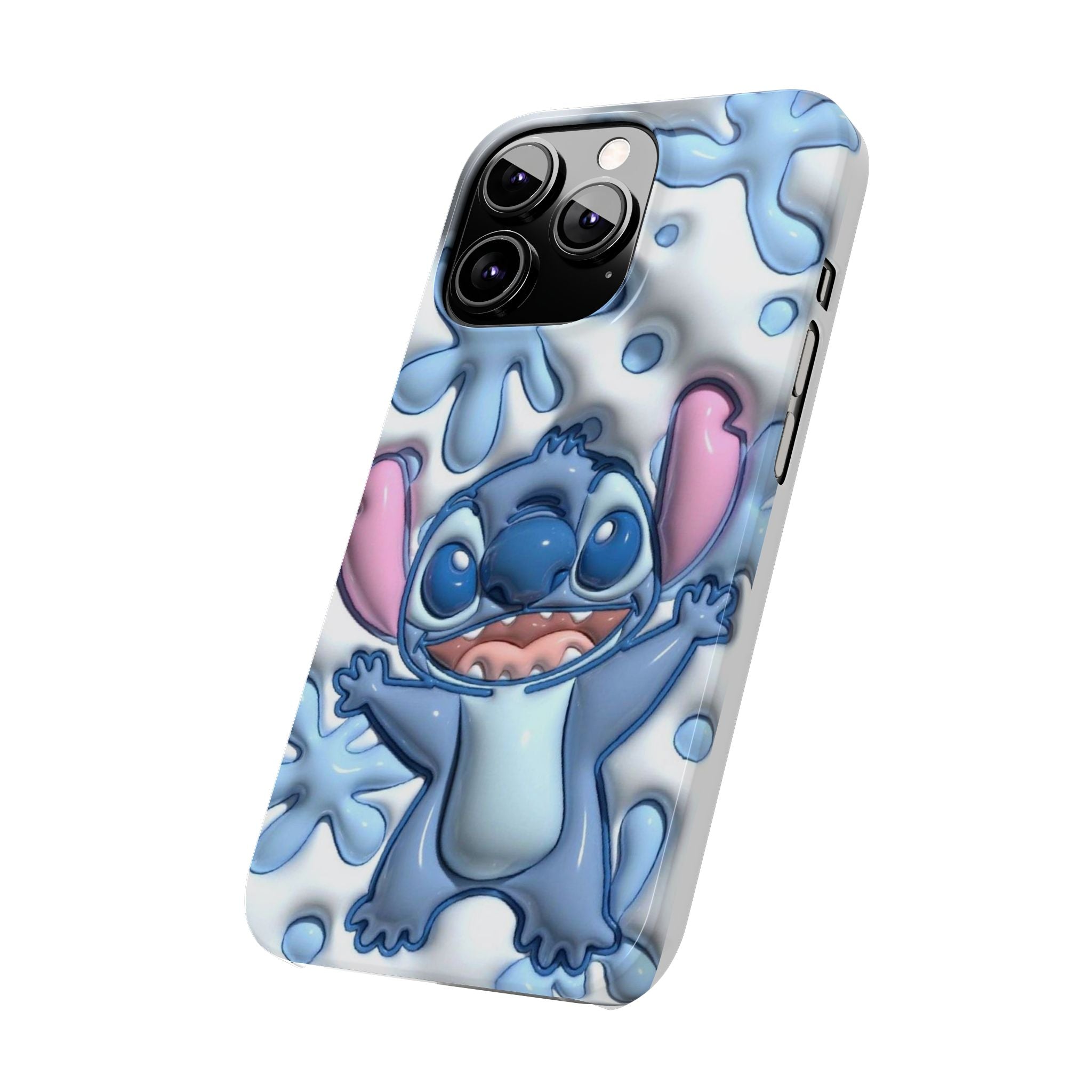 Cute Stitch Slim Phone Case – Blue Splash Cartoon Phone Cover