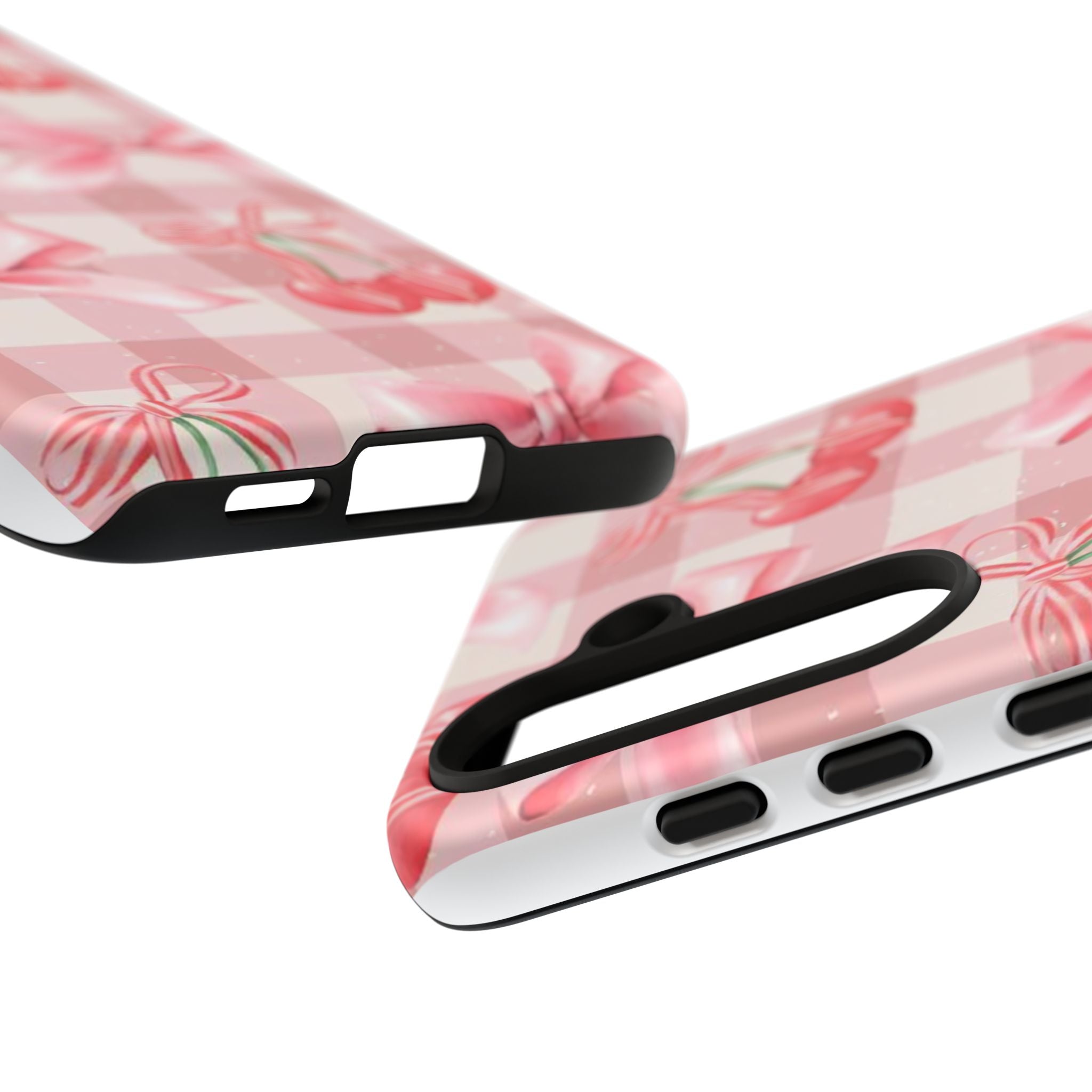Pink Cherry Bow Phone Case — Cute Gingham Cherry Pattern
