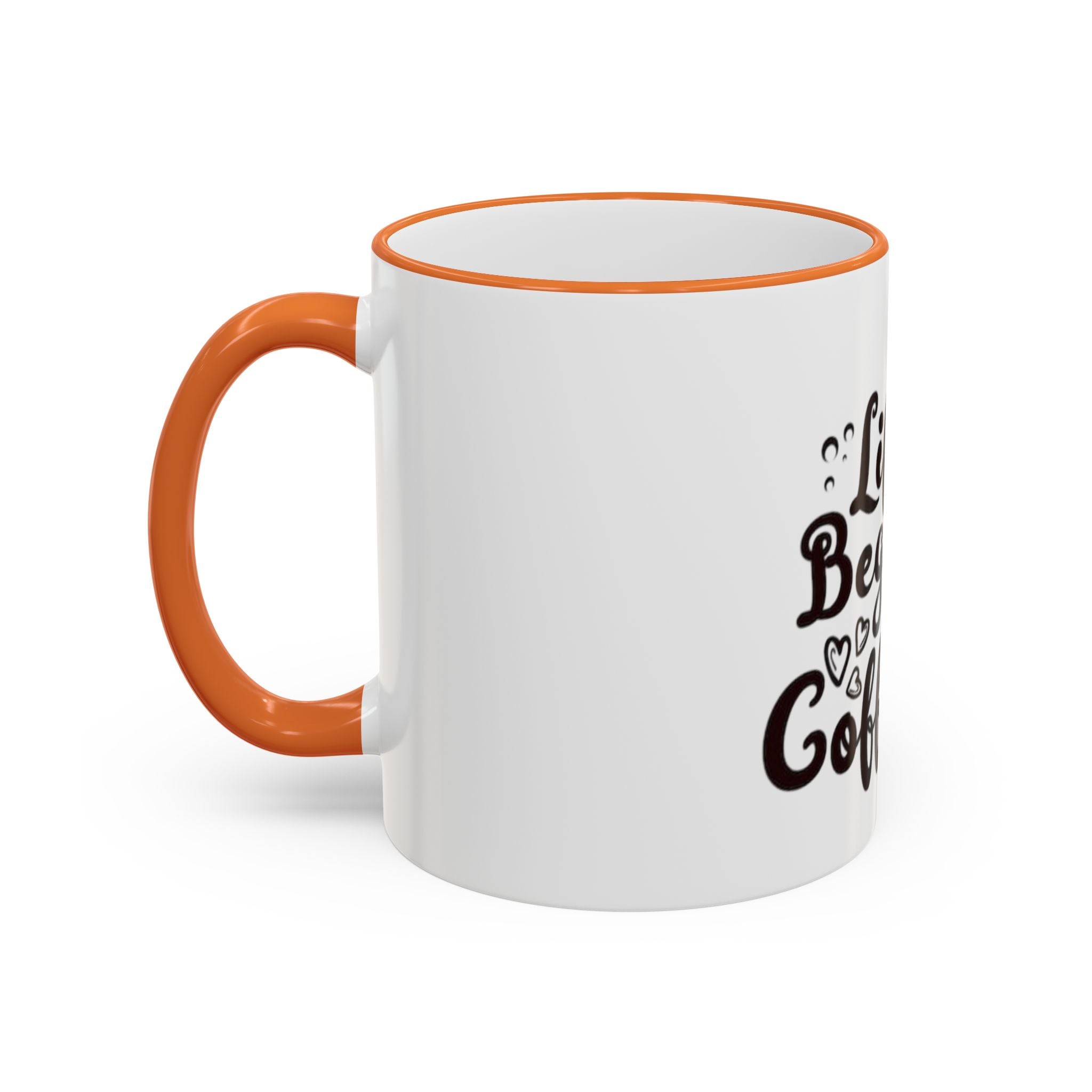 Life Begins After Coffee Accent Rim Mug — Cute Script Coffee Lover Gift (11oz/15oz)