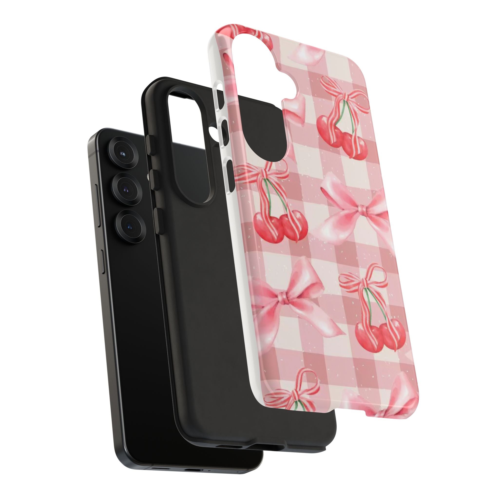 Pink Cherry Bow Phone Case — Cute Gingham Cherry Pattern