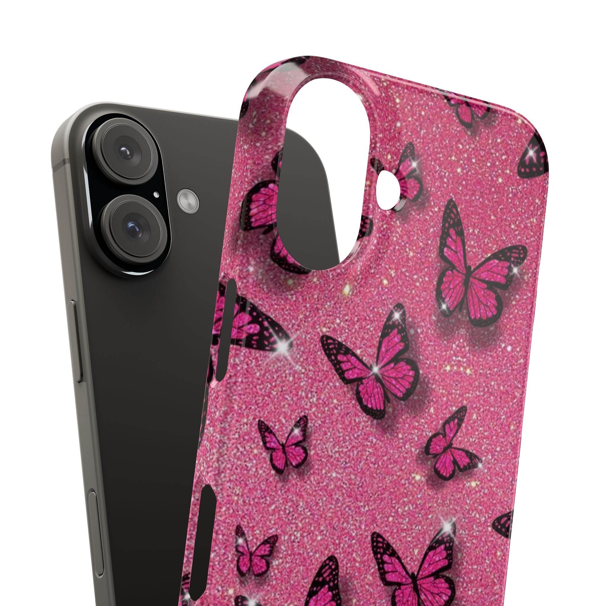 Pink Glitter Butterfly Slim Phone Case — Sparkle Galaxy Floral Phone Cover