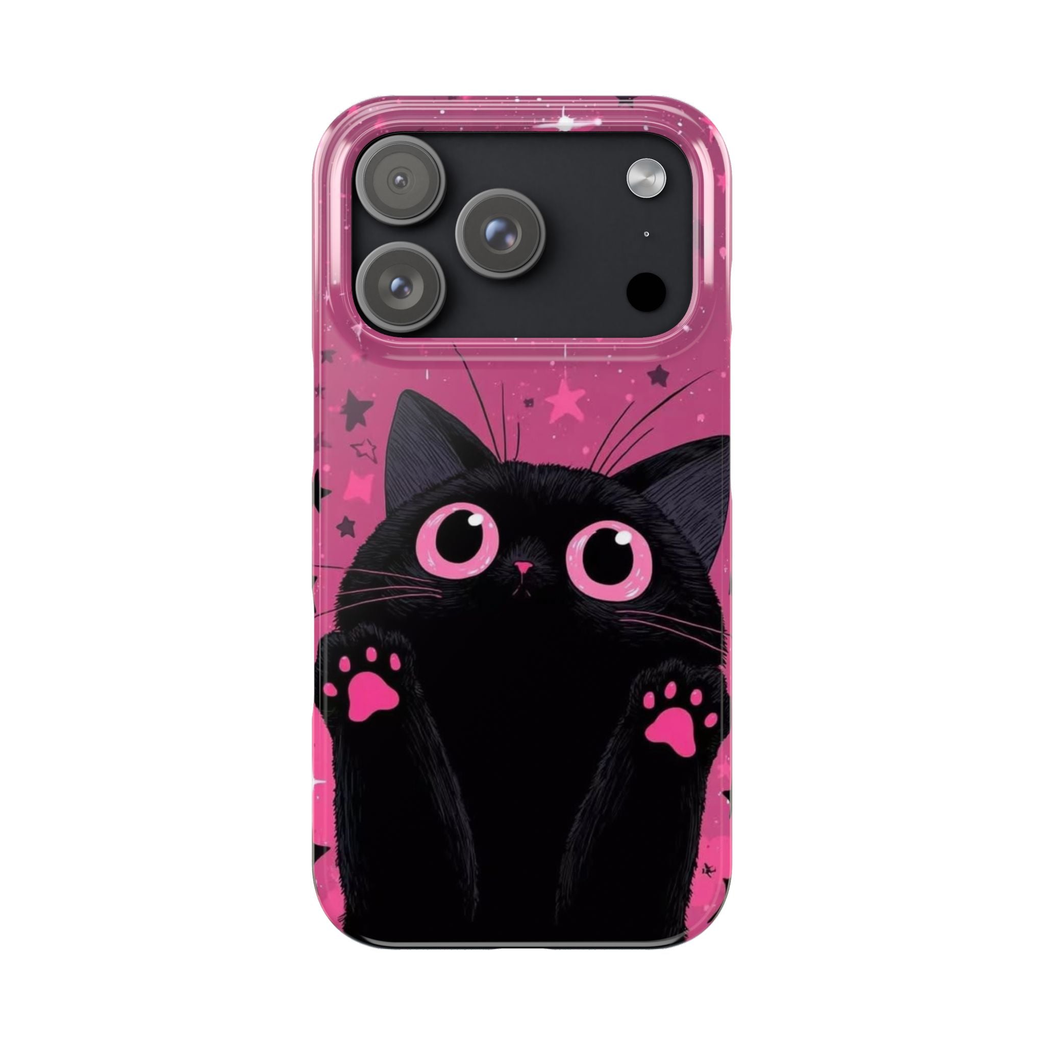 Cute Black Cat with Pink Paws Slim Phone Case | Starry Background