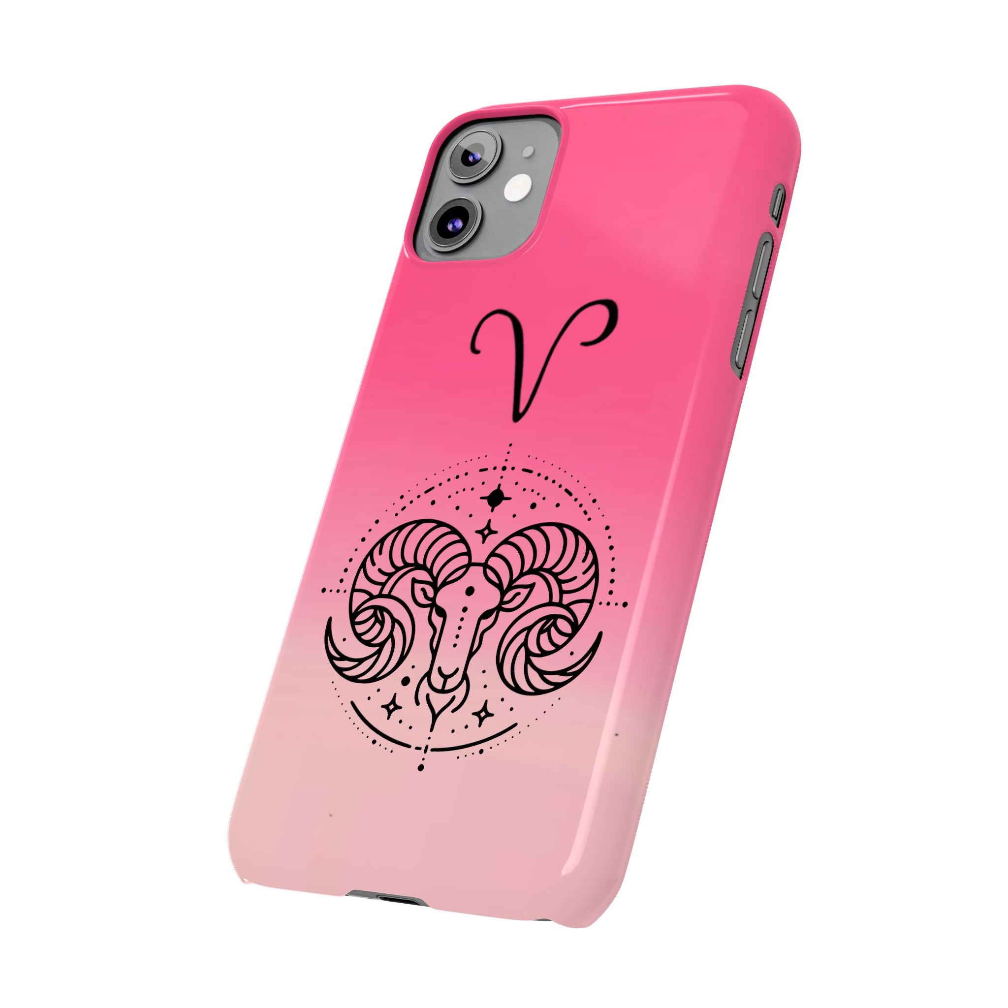 Aries Zodiac Slim Phone Case - Pink Gradient Ram Horoscope Design