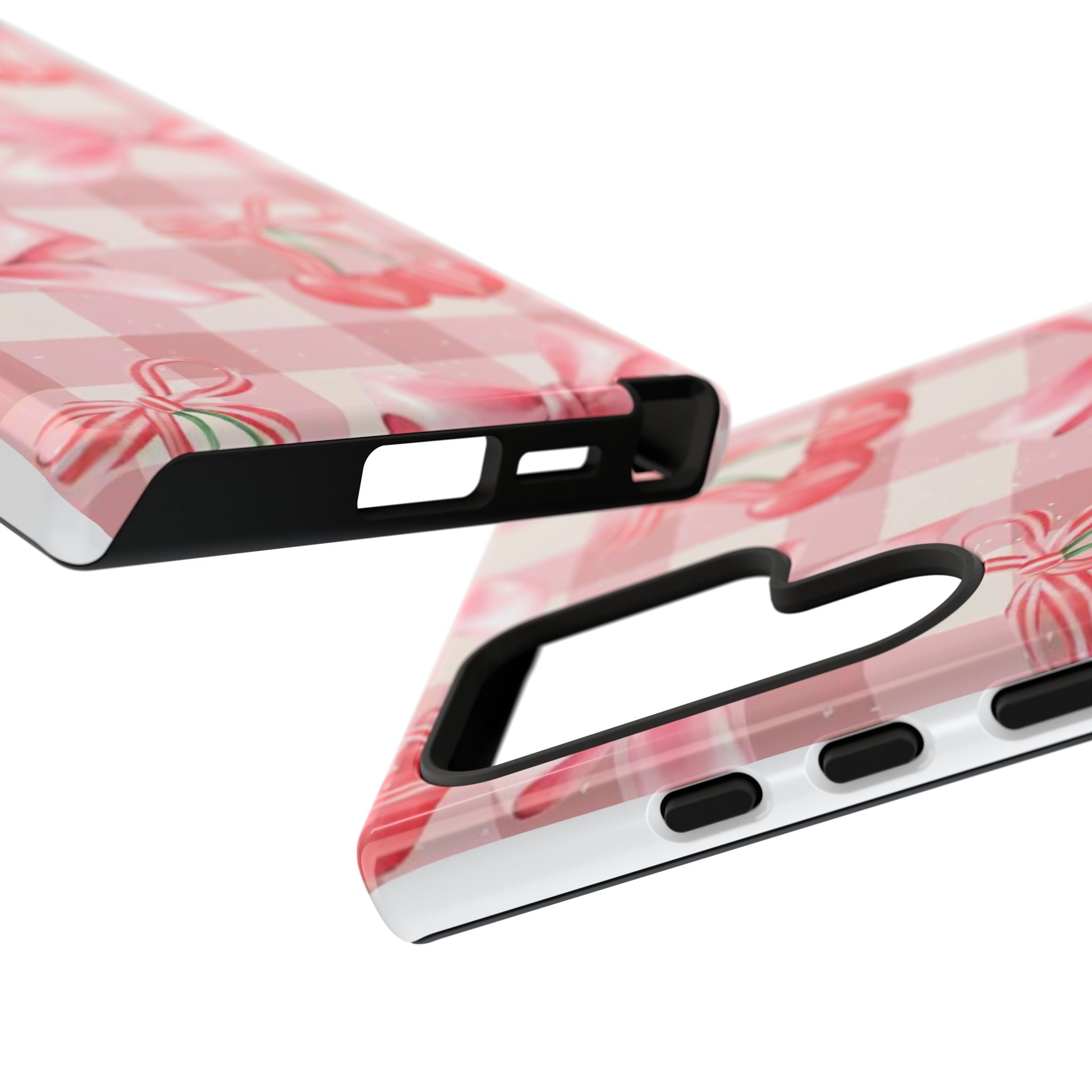 Pink Cherry Bow Phone Case — Cute Gingham Cherry Pattern