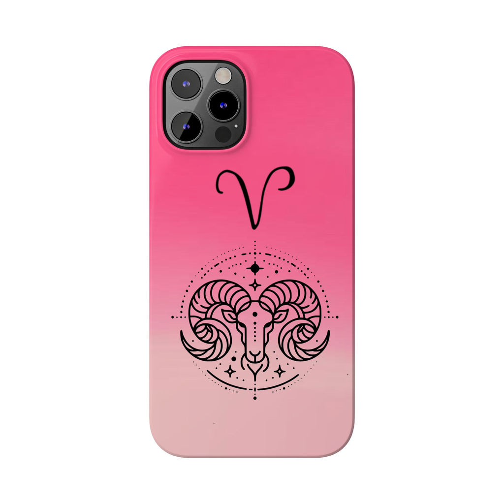 Aries Zodiac Slim Phone Case - Pink Gradient Ram Horoscope Design