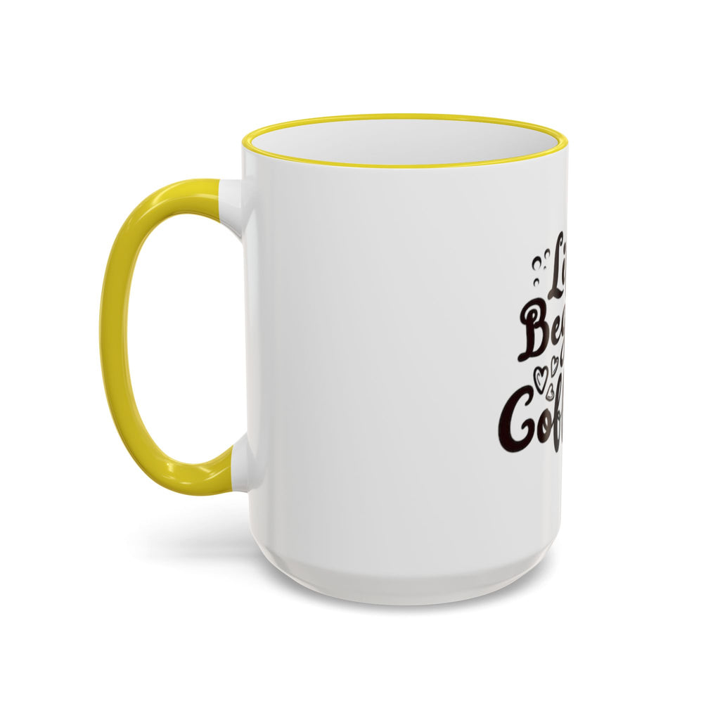 Life Begins After Coffee Accent Rim Mug — Cute Script Coffee Lover Gift (11oz/15oz)