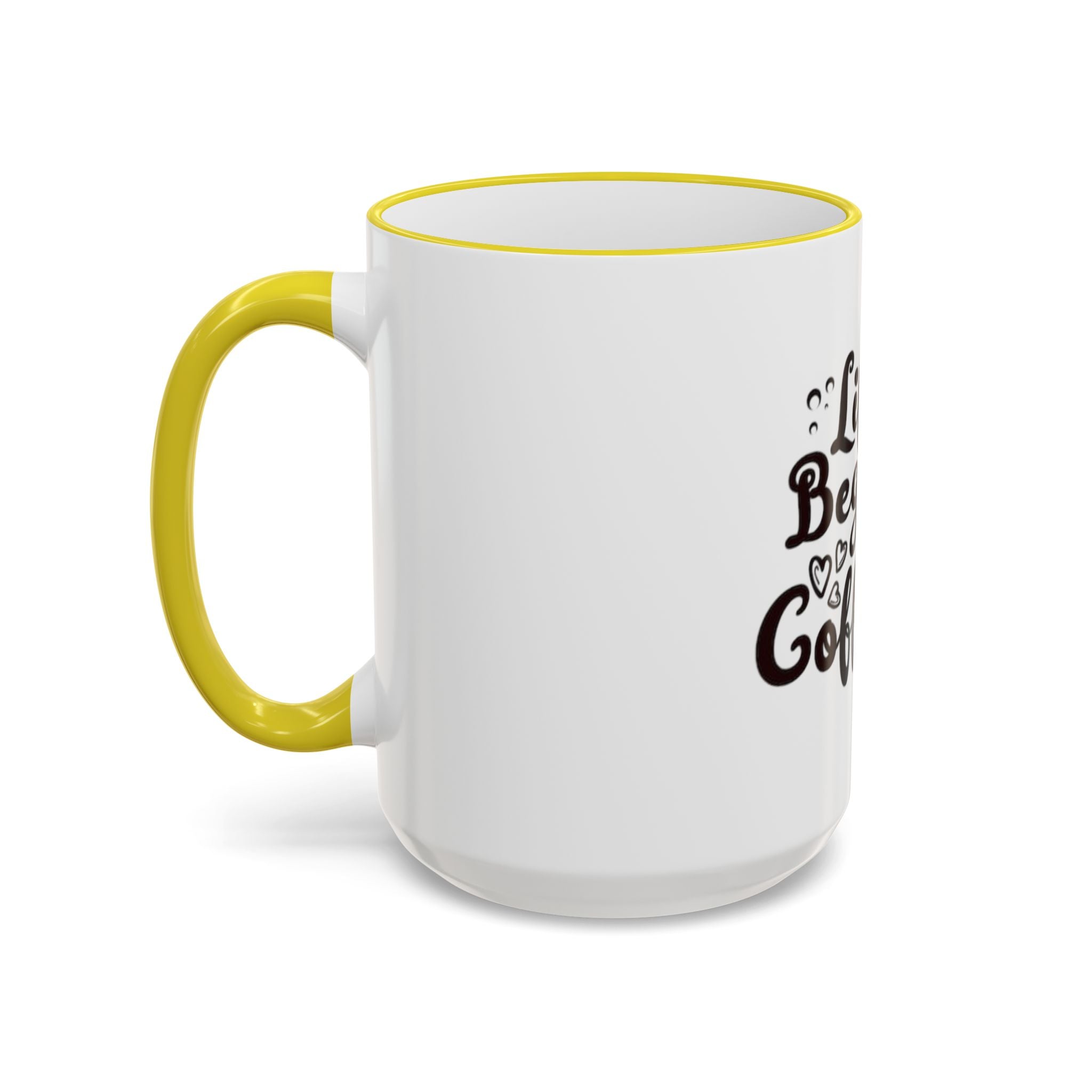 Life Begins After Coffee Accent Rim Mug — Cute Script Coffee Lover Gift (11oz/15oz)