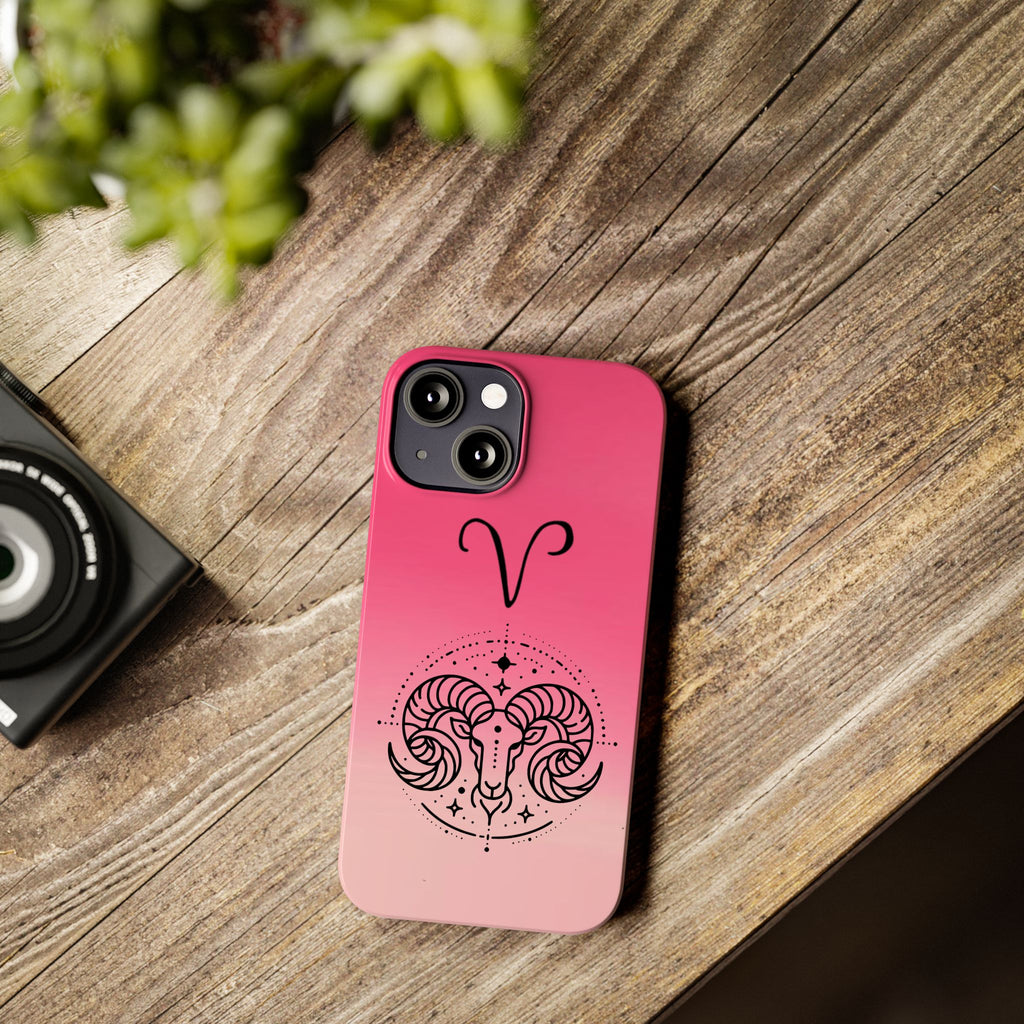 Aries Zodiac Slim Phone Case - Pink Gradient Ram Horoscope Design