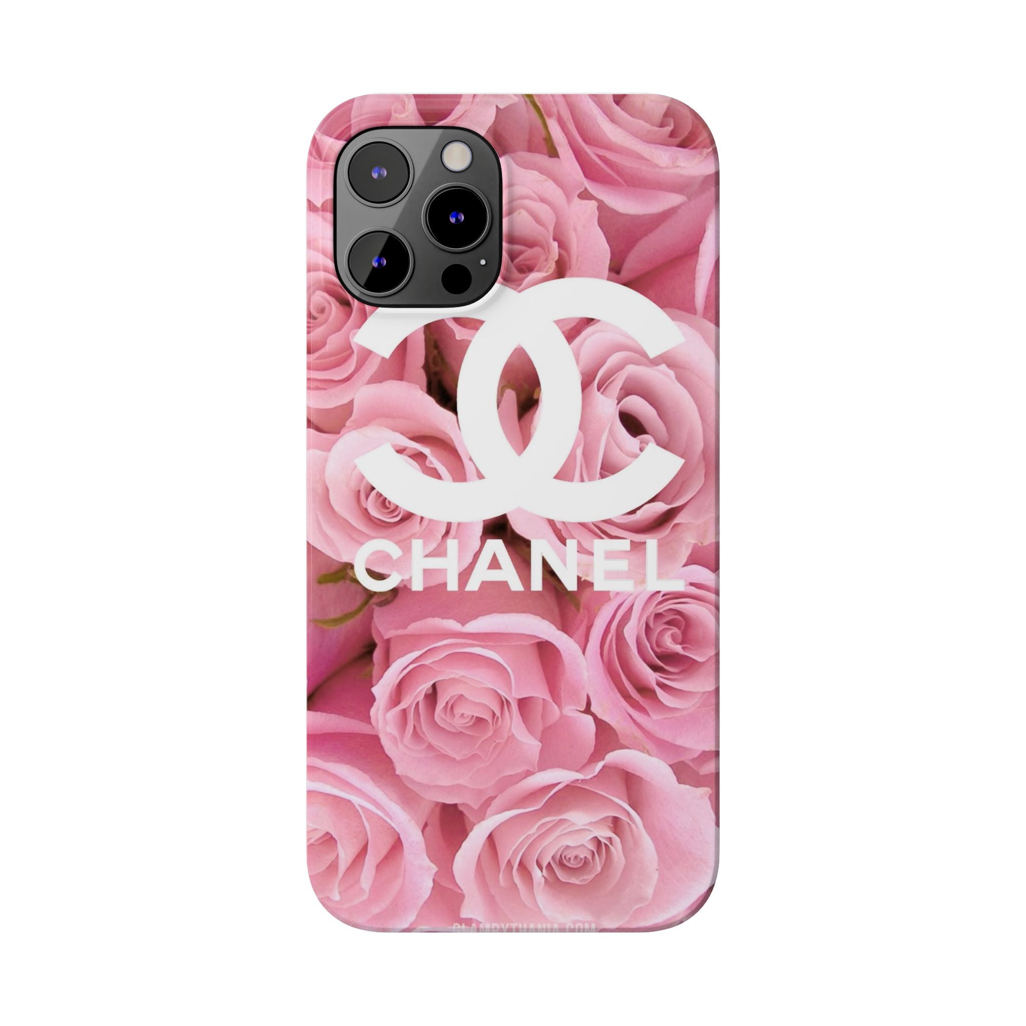 Slim Phone Case — Pink Rose Floral Design with Luxury Logo