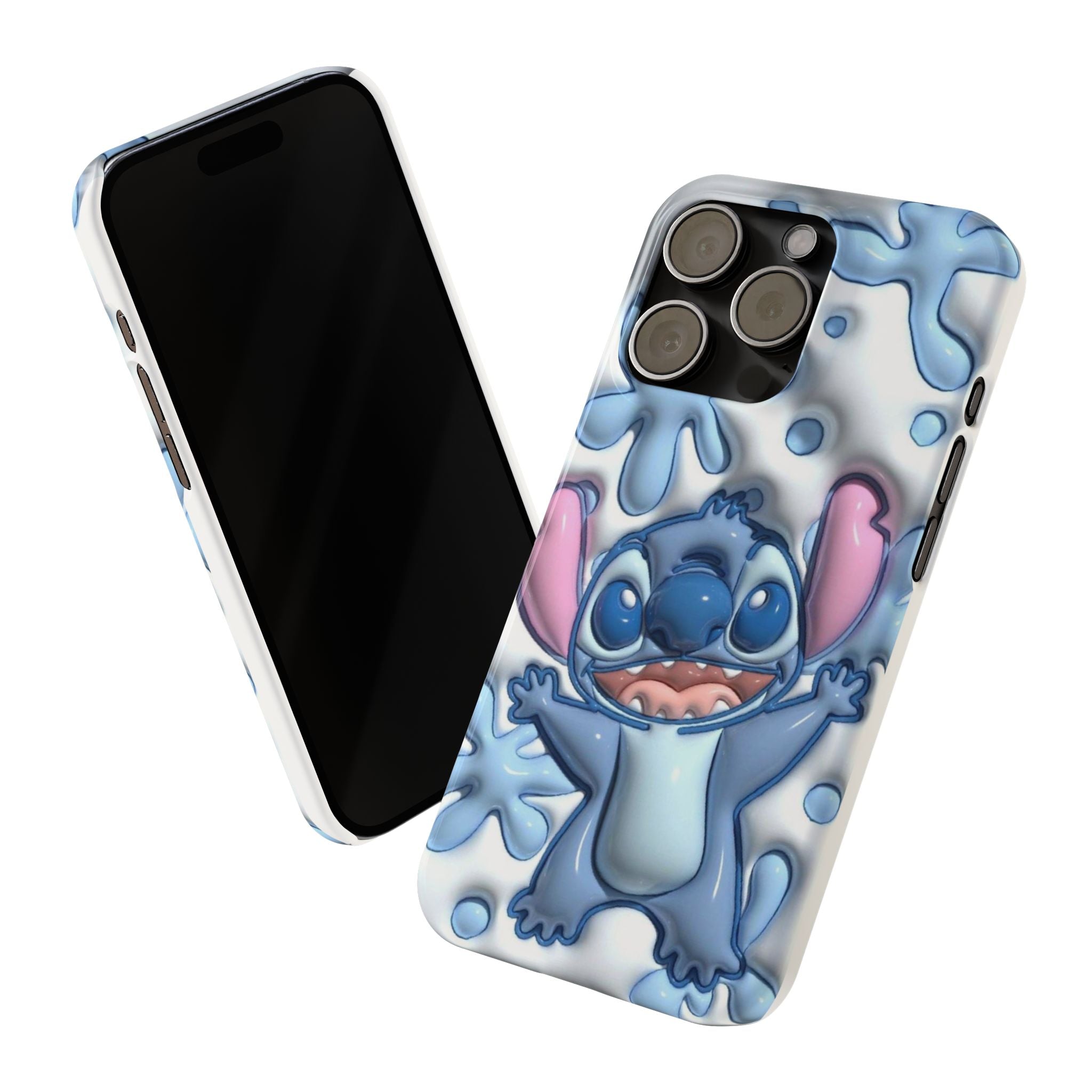 Cute Stitch Slim Phone Case – Blue Splash Cartoon Phone Cover