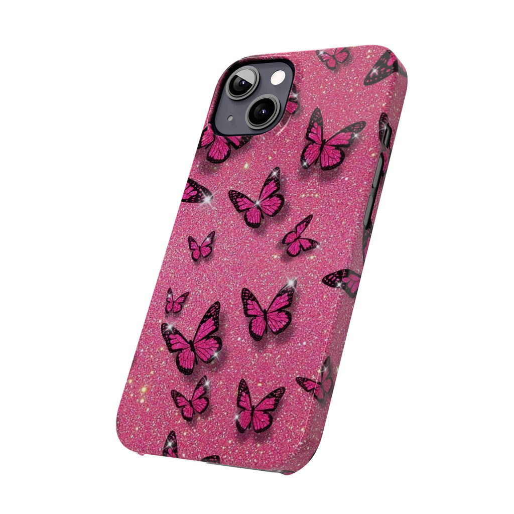 Pink Glitter Butterfly Slim Phone Case — Sparkle Galaxy Floral Phone Cover