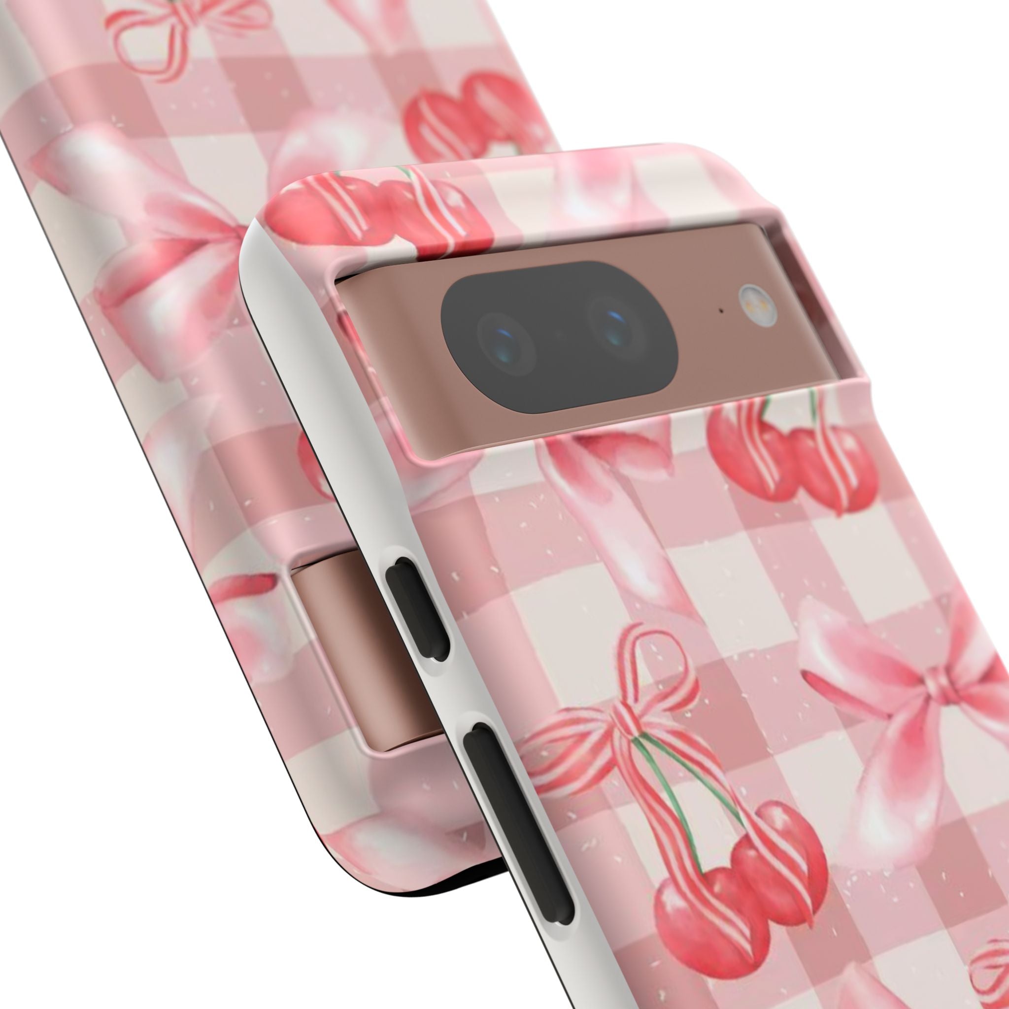 Pink Cherry Bow Phone Case — Cute Gingham Cherry Pattern