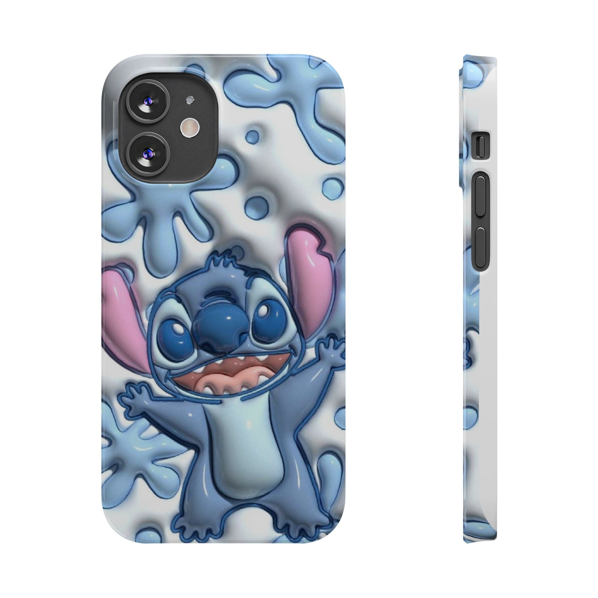Cute Stitch Slim Phone Case – Blue Splash Cartoon Phone Cover
