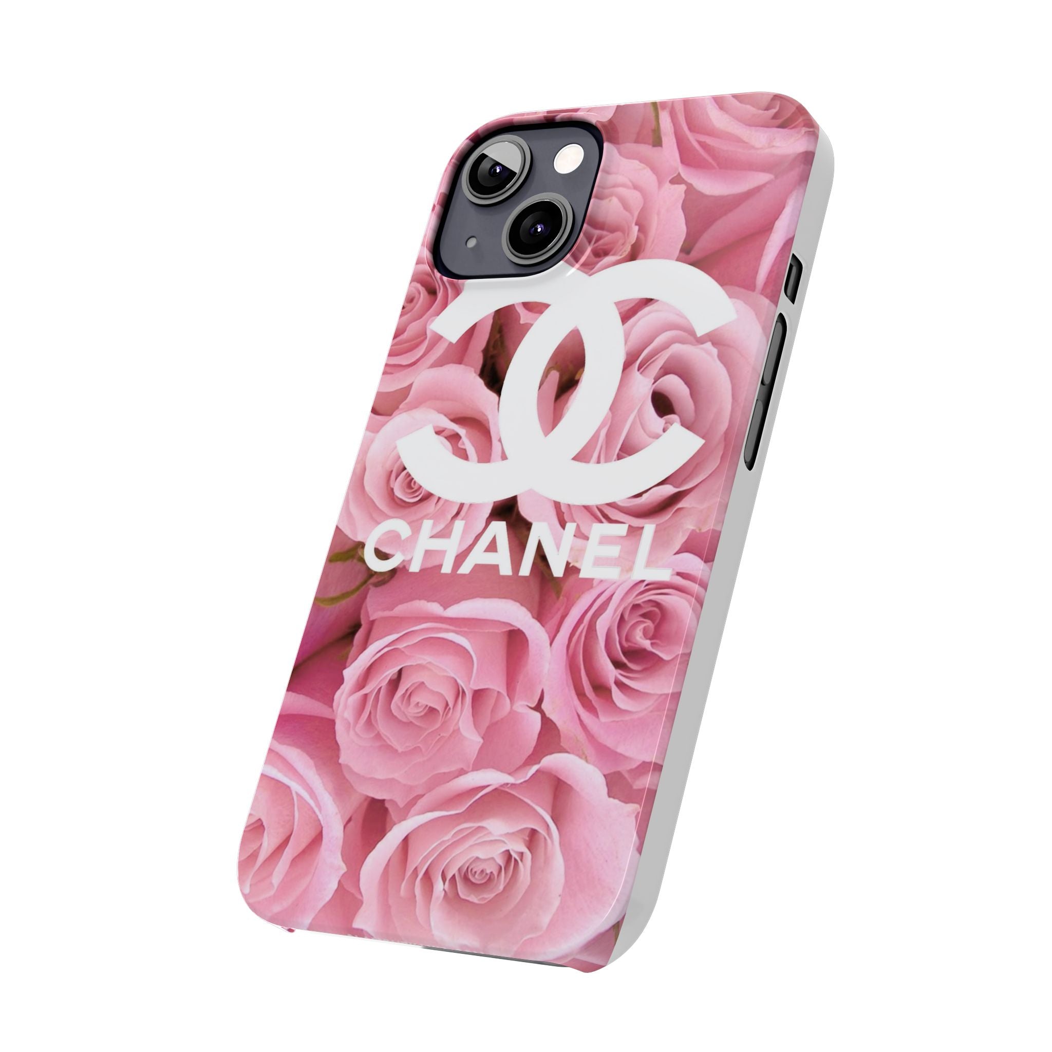 Slim Phone Case — Pink Rose Floral Design with Luxury Logo