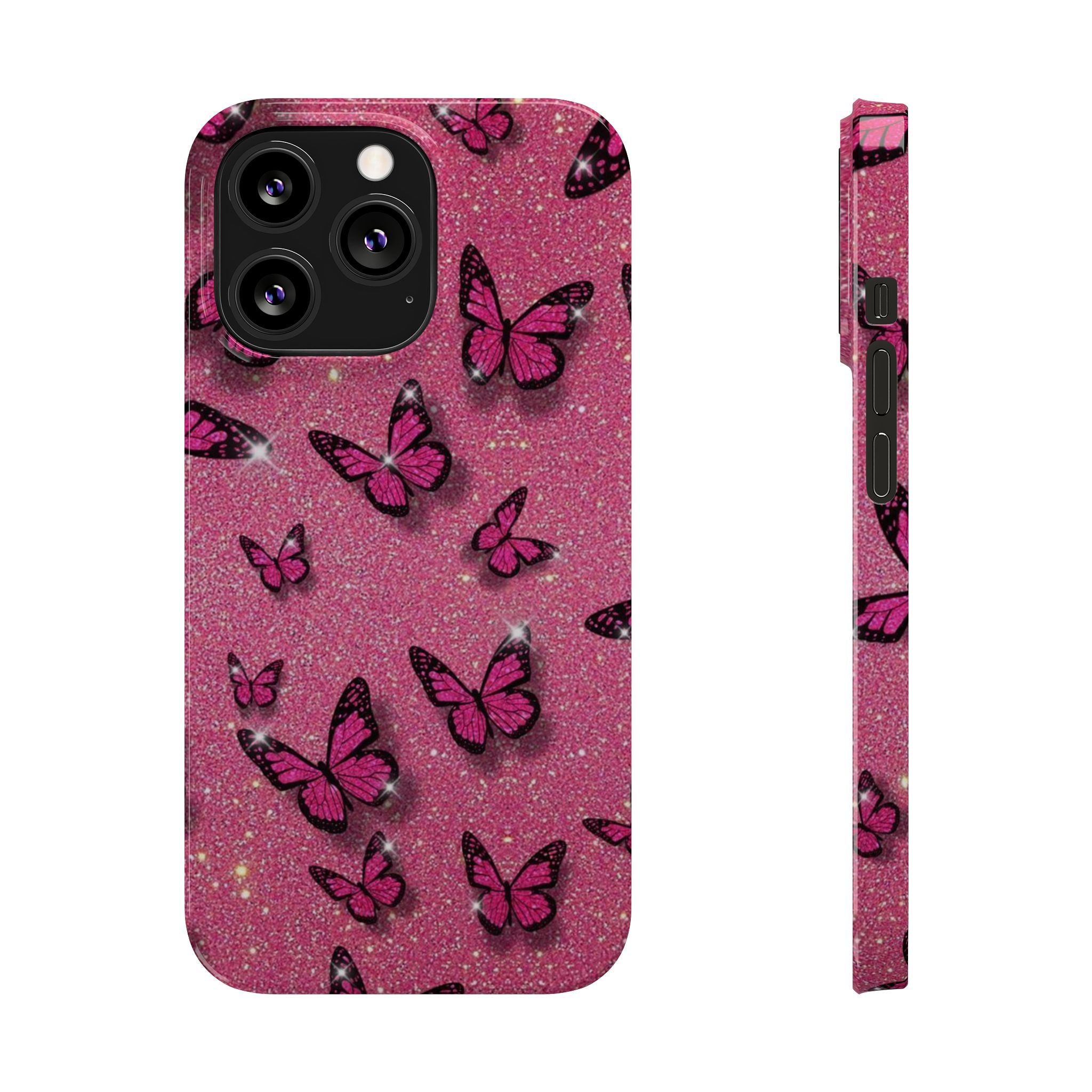 Pink Glitter Butterfly Slim Phone Case — Sparkle Galaxy Floral Phone Cover