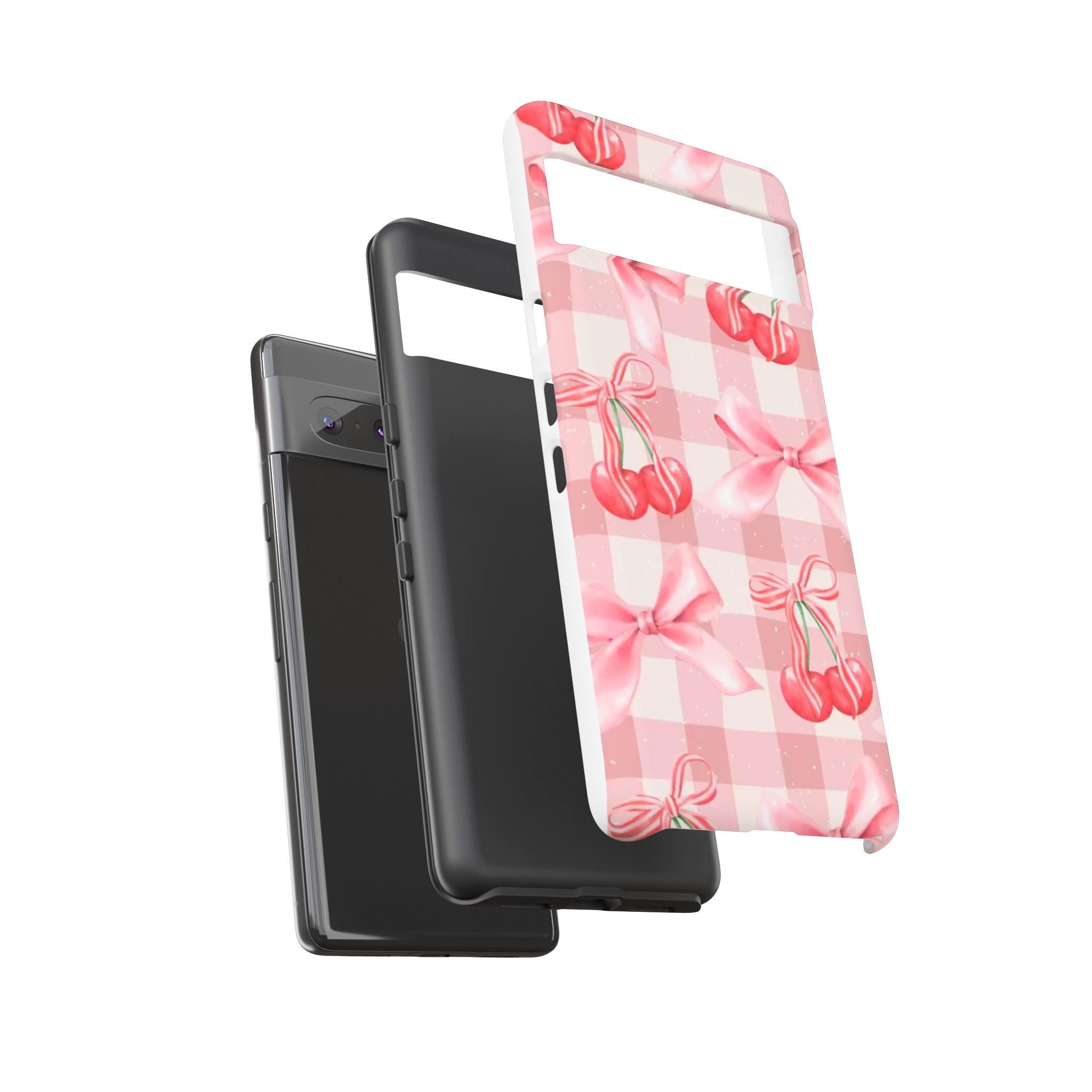 Pink Cherry Bow Phone Case — Cute Gingham Cherry Pattern