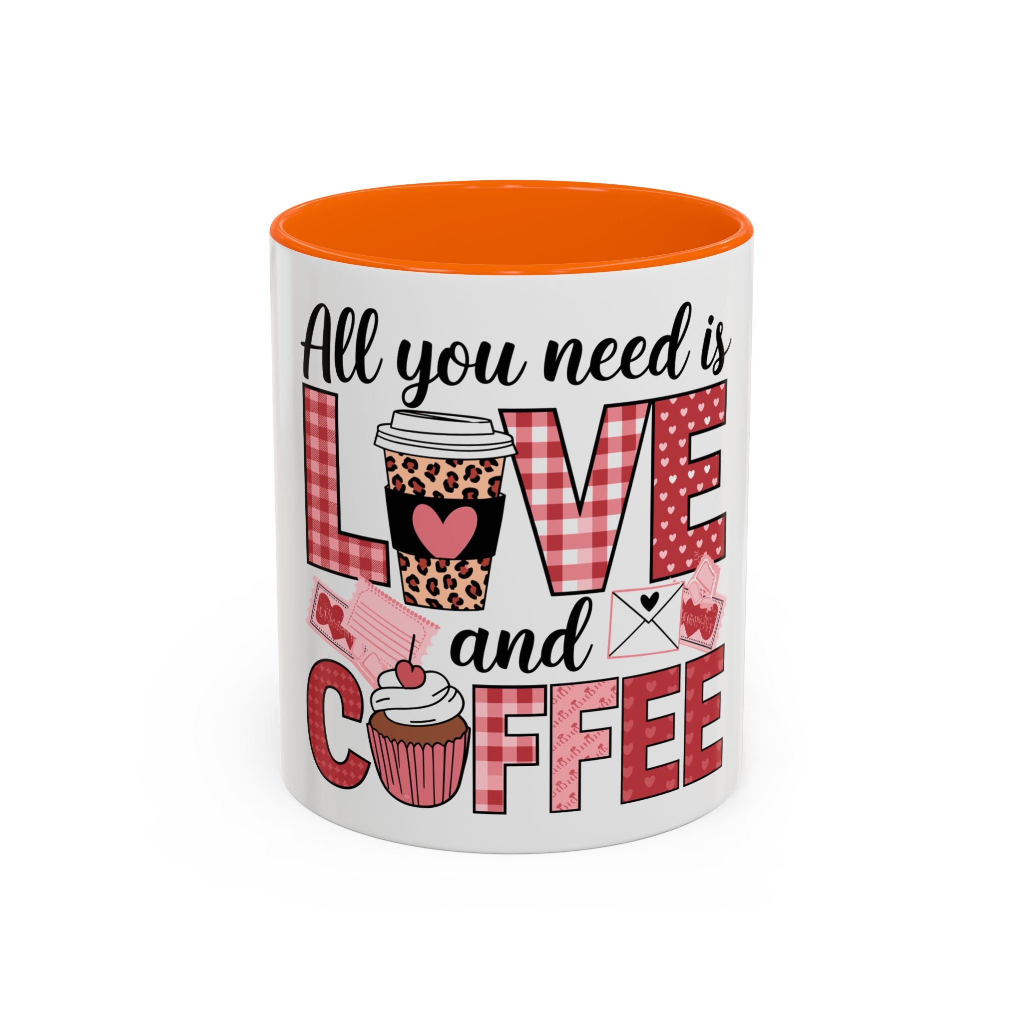 All You Need Is Love and Coffee Accent Mug — Valentine’s Day Cute Coffee Cup (11/15oz)