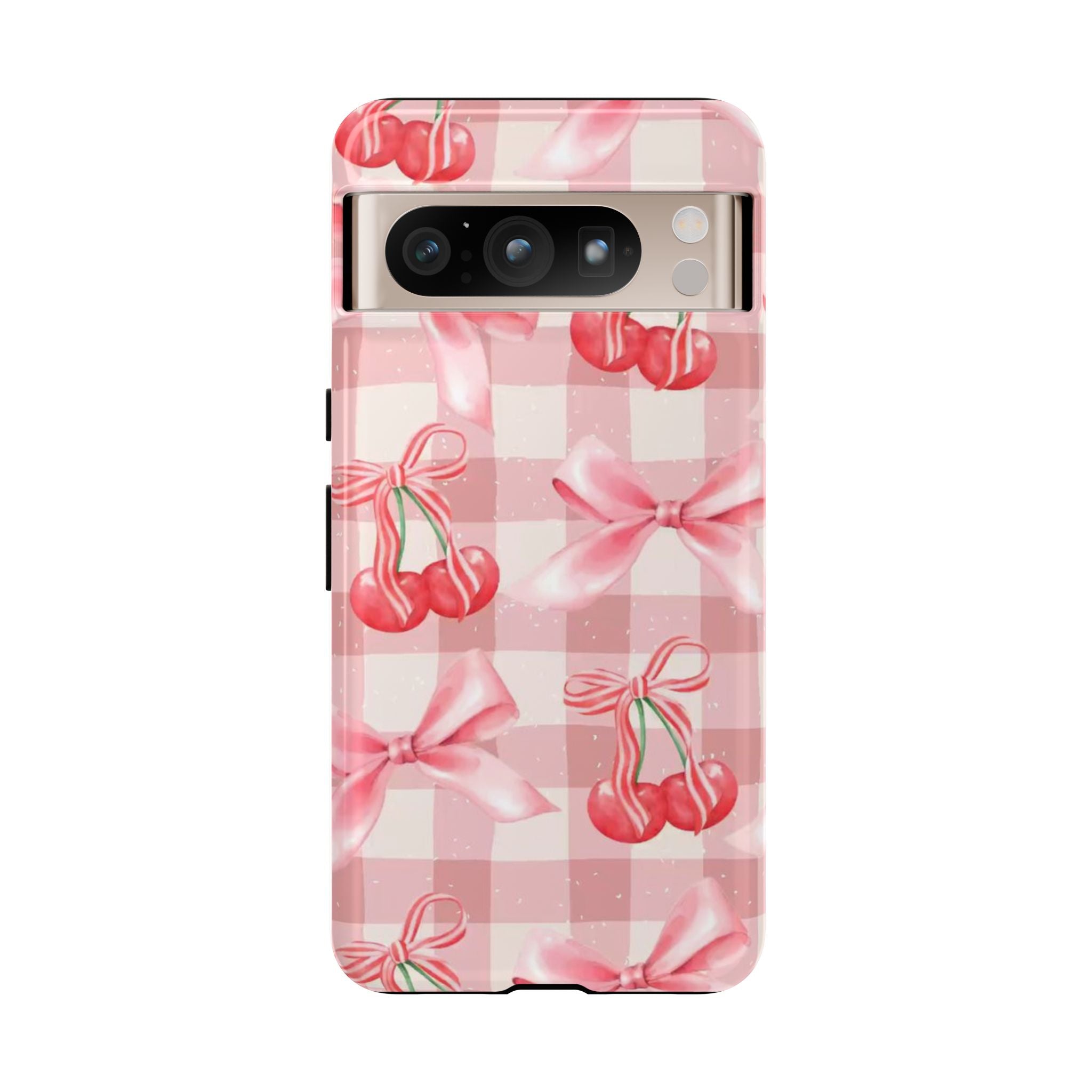 Pink Cherry Bow Phone Case — Cute Gingham Cherry Pattern