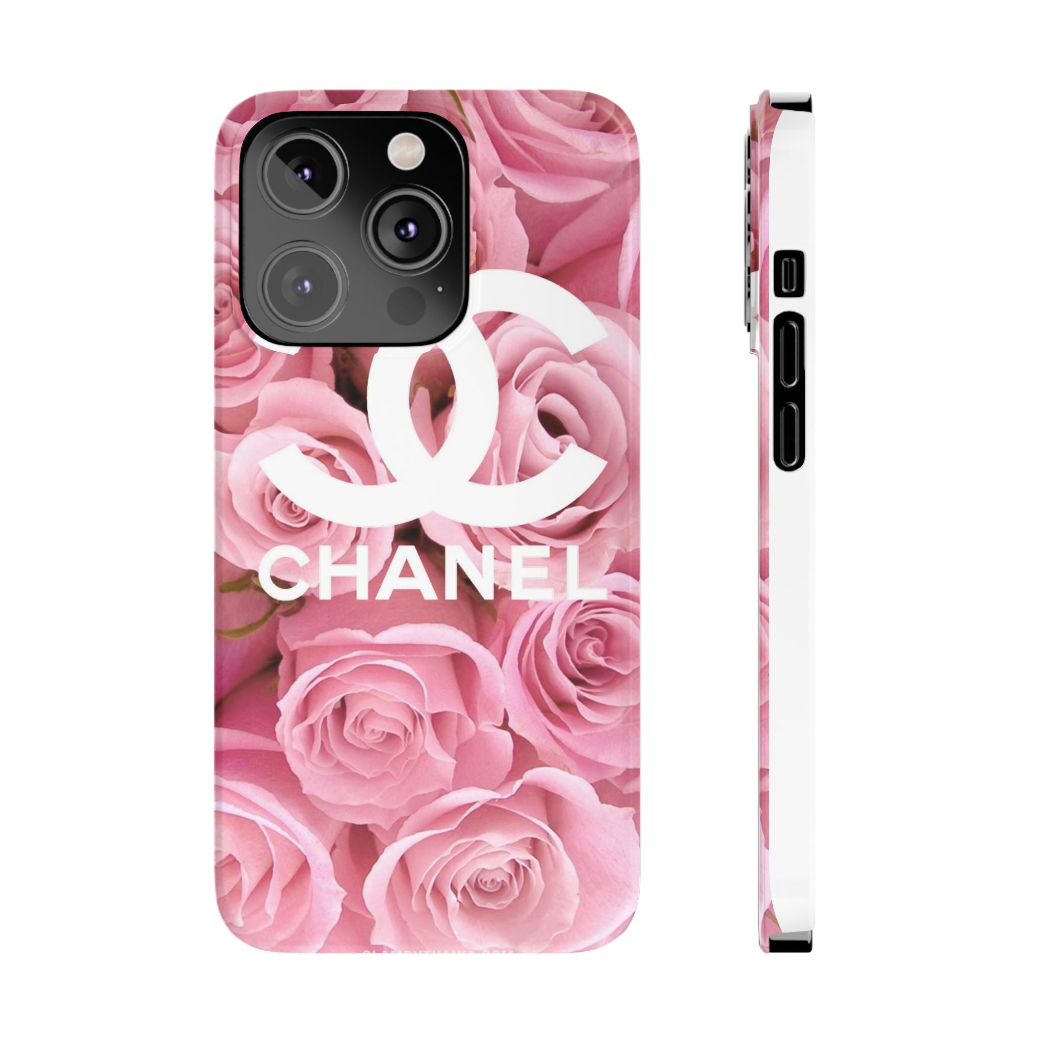 Slim Phone Case — Pink Rose Floral Design with Luxury Logo