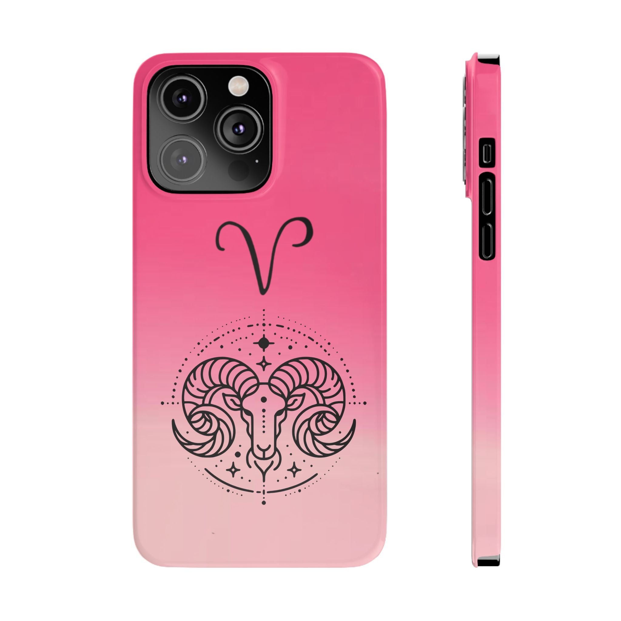 Aries Zodiac Slim Phone Case - Pink Gradient Ram Horoscope Design