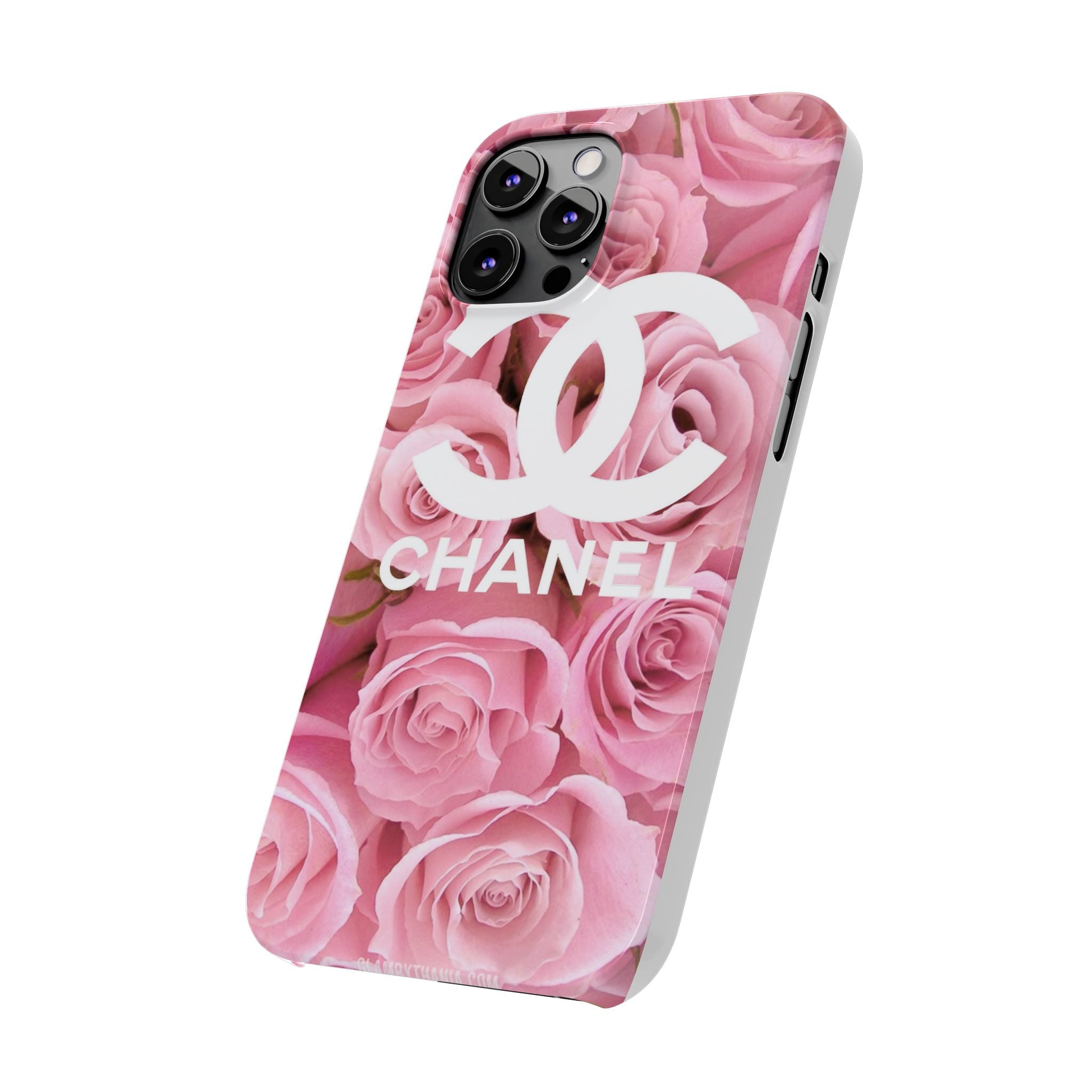 Slim Phone Case — Pink Rose Floral Design with Luxury Logo