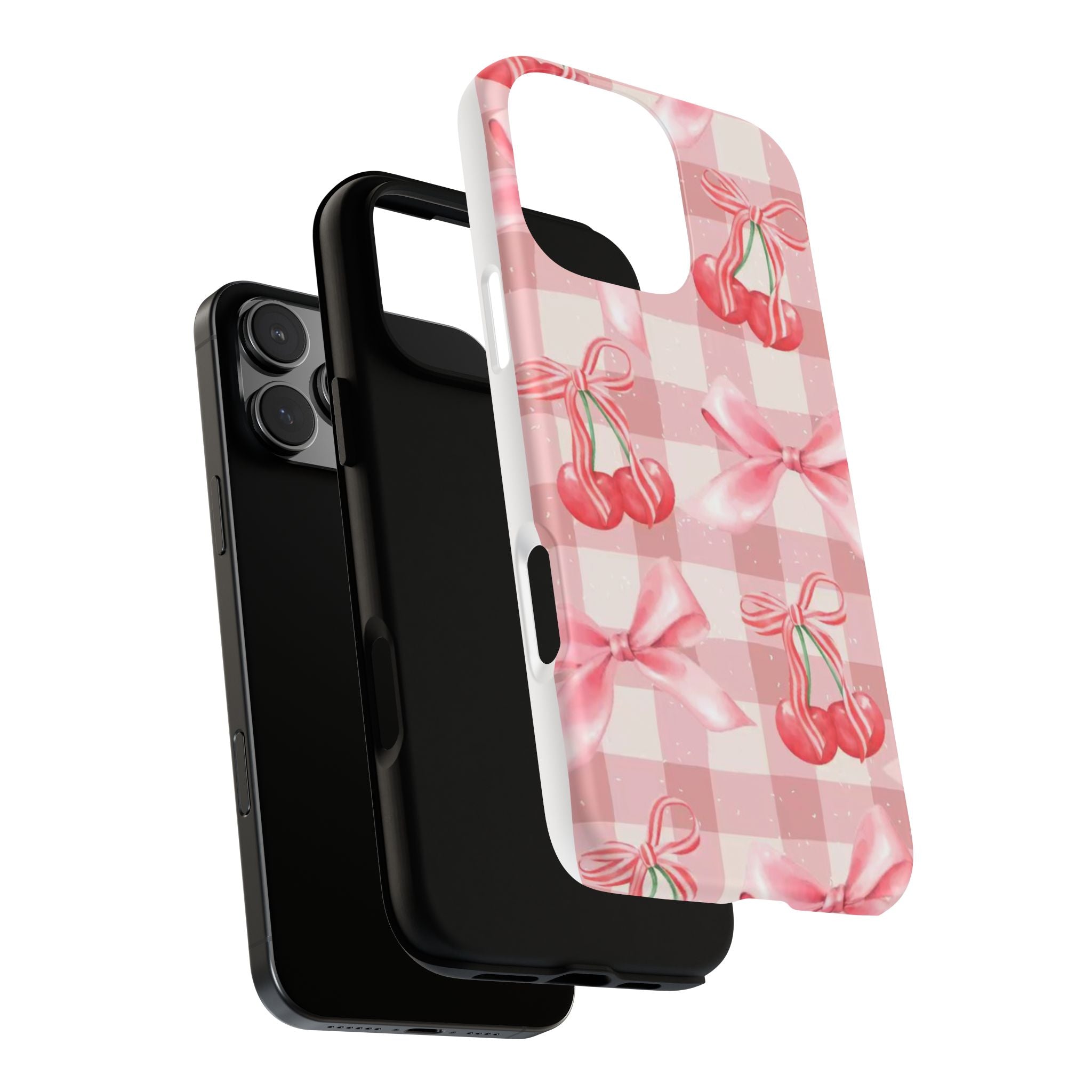 Pink Cherry Bow Phone Case — Cute Gingham Cherry Pattern