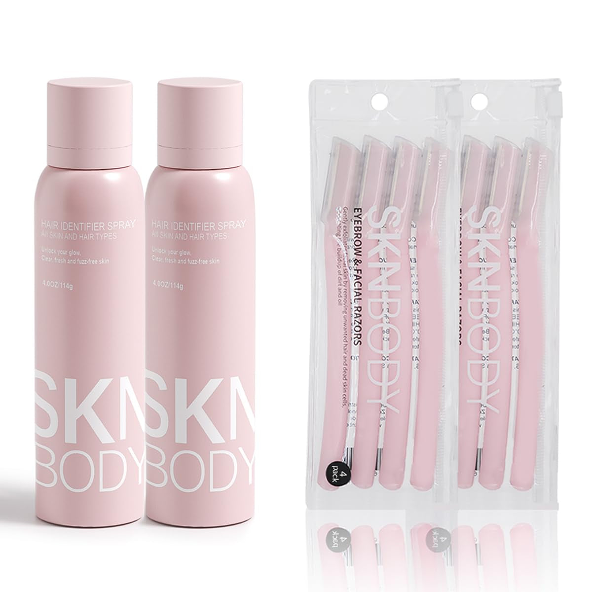 Hair Identifier Spray with Dermaplaner Set 2 Pack, Facial Hair Removal Kit with 4 Razors for Face Shaving and Dermaplaning