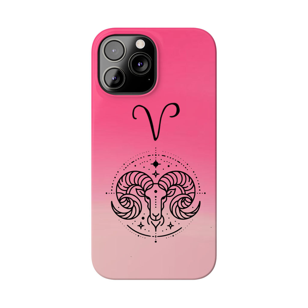 Aries Zodiac Slim Phone Case - Pink Gradient Ram Horoscope Design