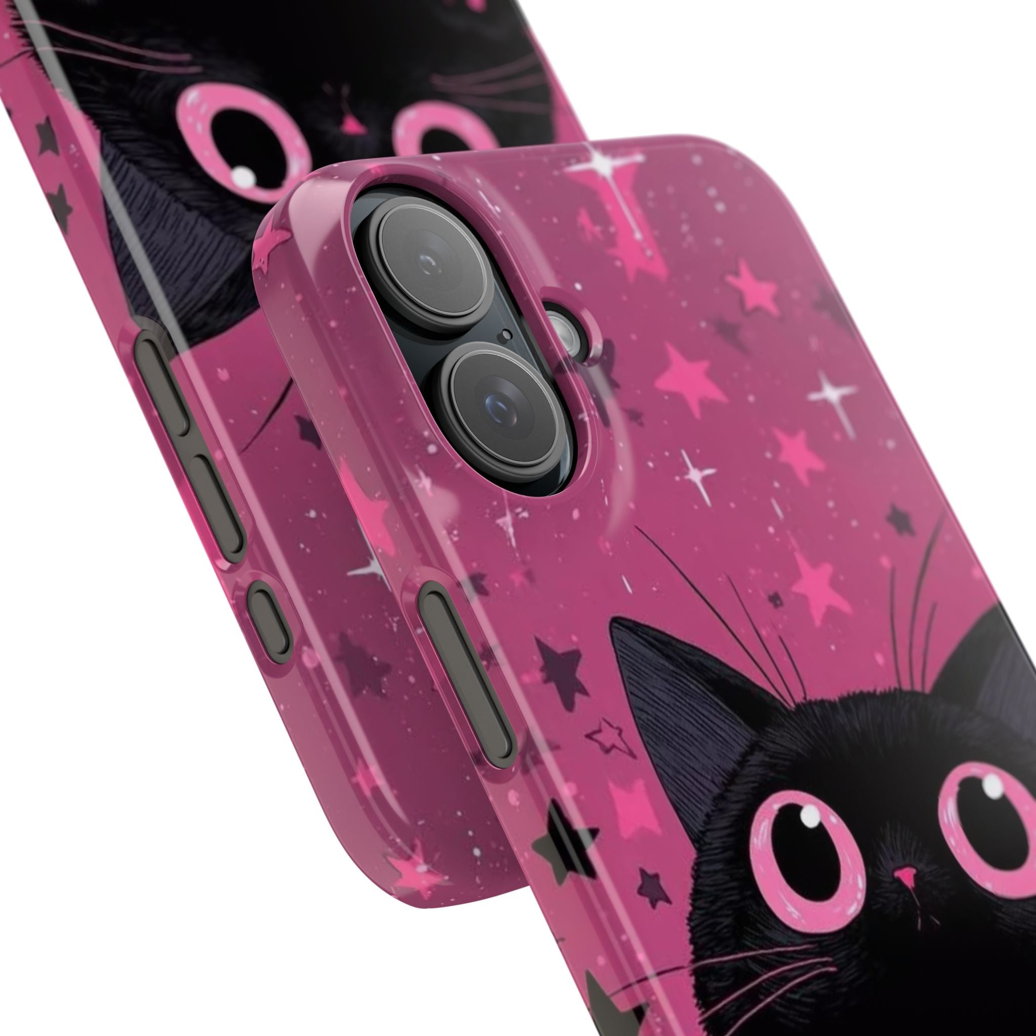 Cute Black Cat with Pink Paws Slim Phone Case | Starry Background