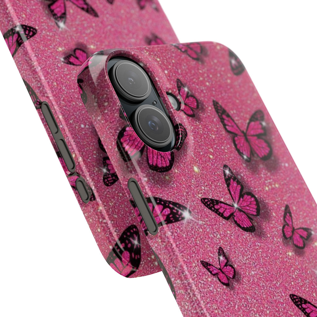 Pink Glitter Butterfly Slim Phone Case — Sparkle Galaxy Floral Phone Cover