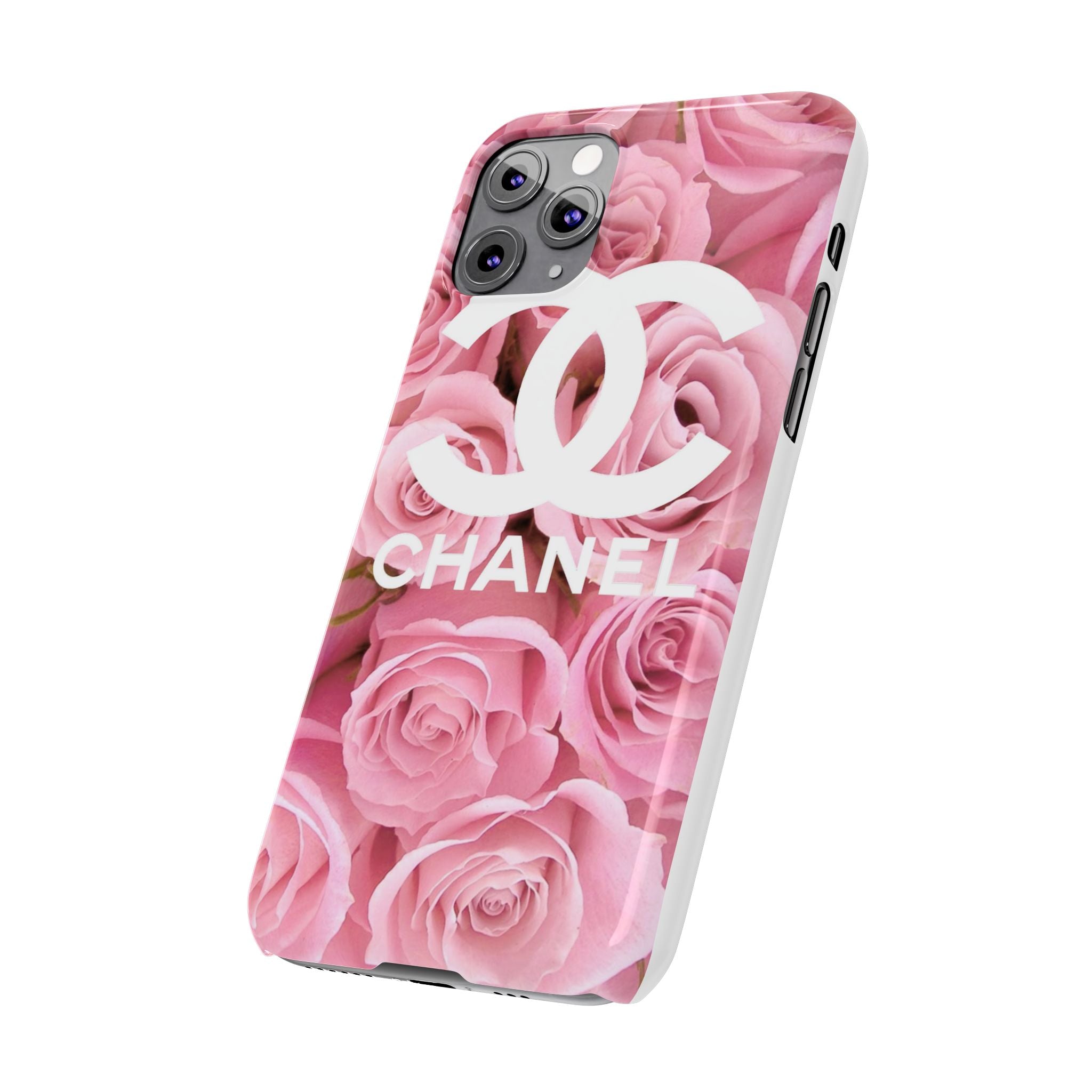 Slim Phone Case — Pink Rose Floral Design with Luxury Logo