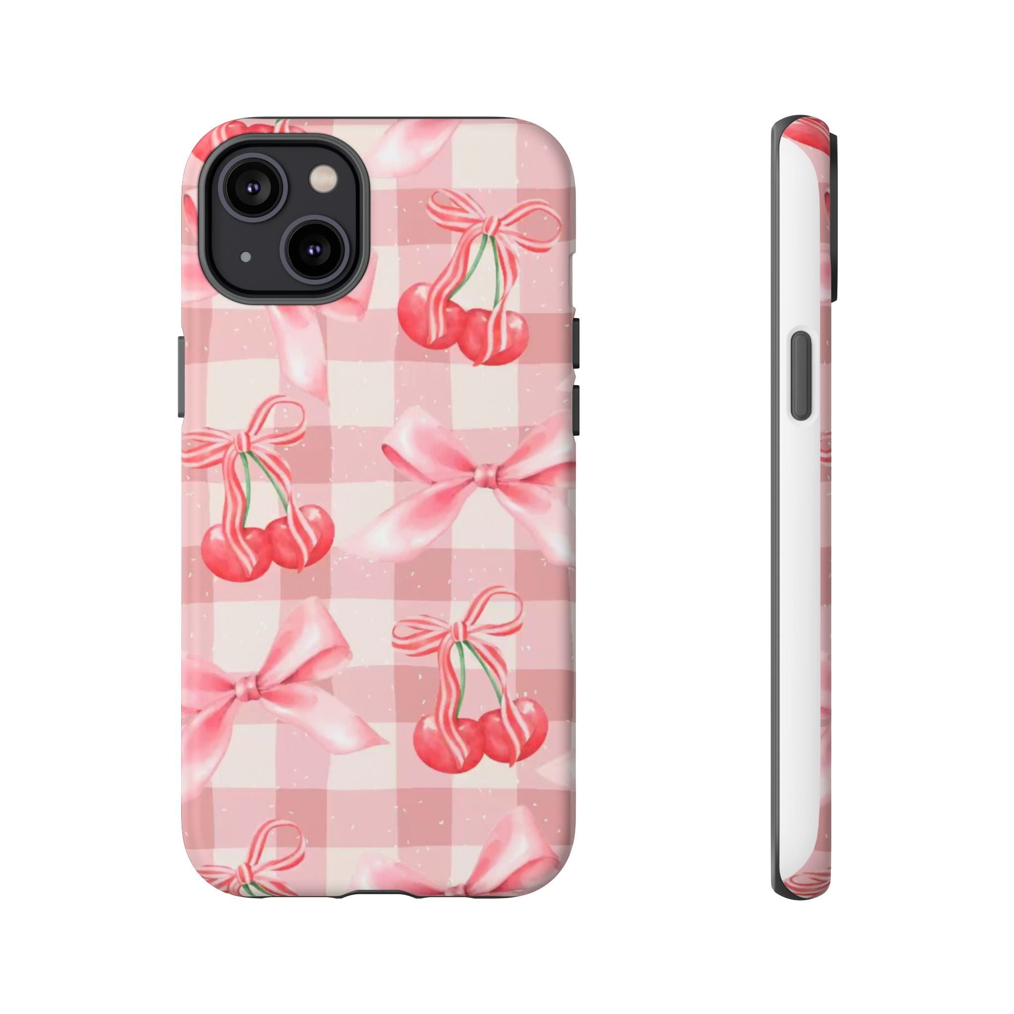 Pink Cherry Bow Phone Case — Cute Gingham Cherry Pattern