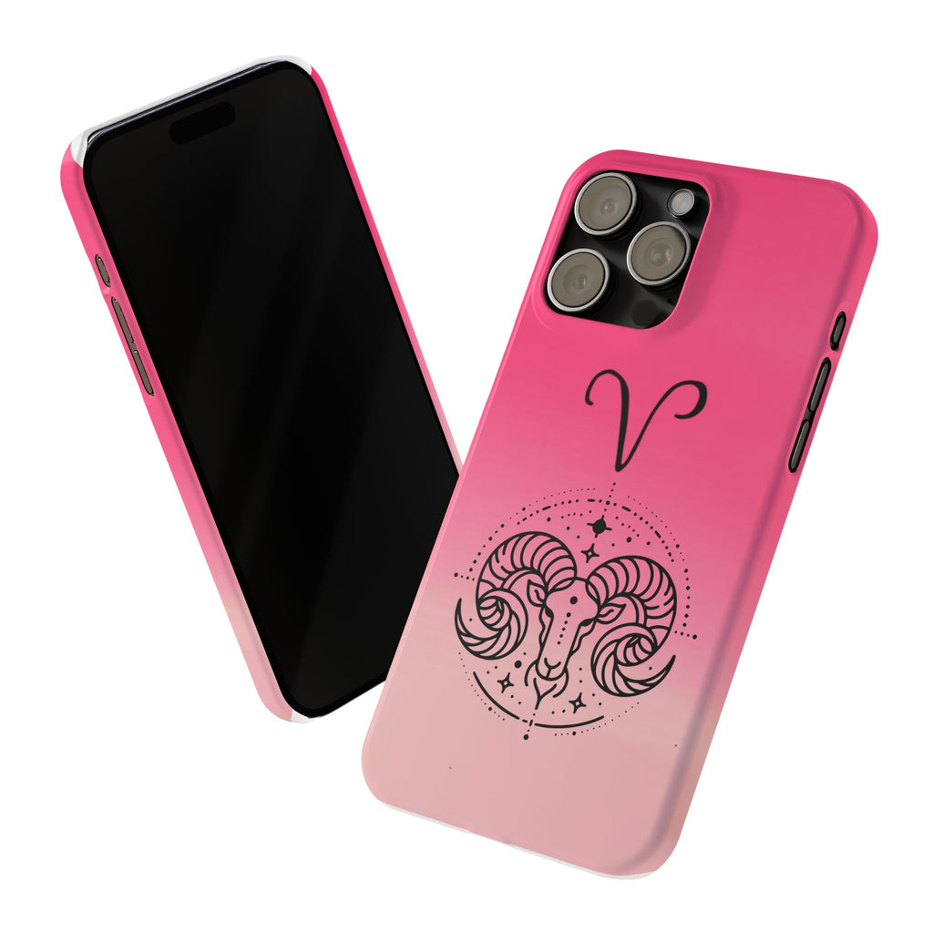 Aries Zodiac Slim Phone Case - Pink Gradient Ram Horoscope Design