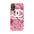 Slim Phone Case — Pink Rose Floral Design with Luxury Logo