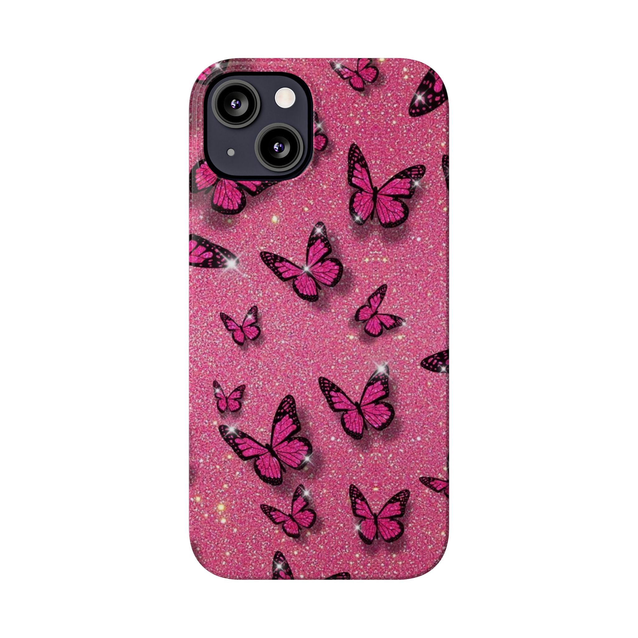 Pink Glitter Butterfly Slim Phone Case — Sparkle Galaxy Floral Phone Cover