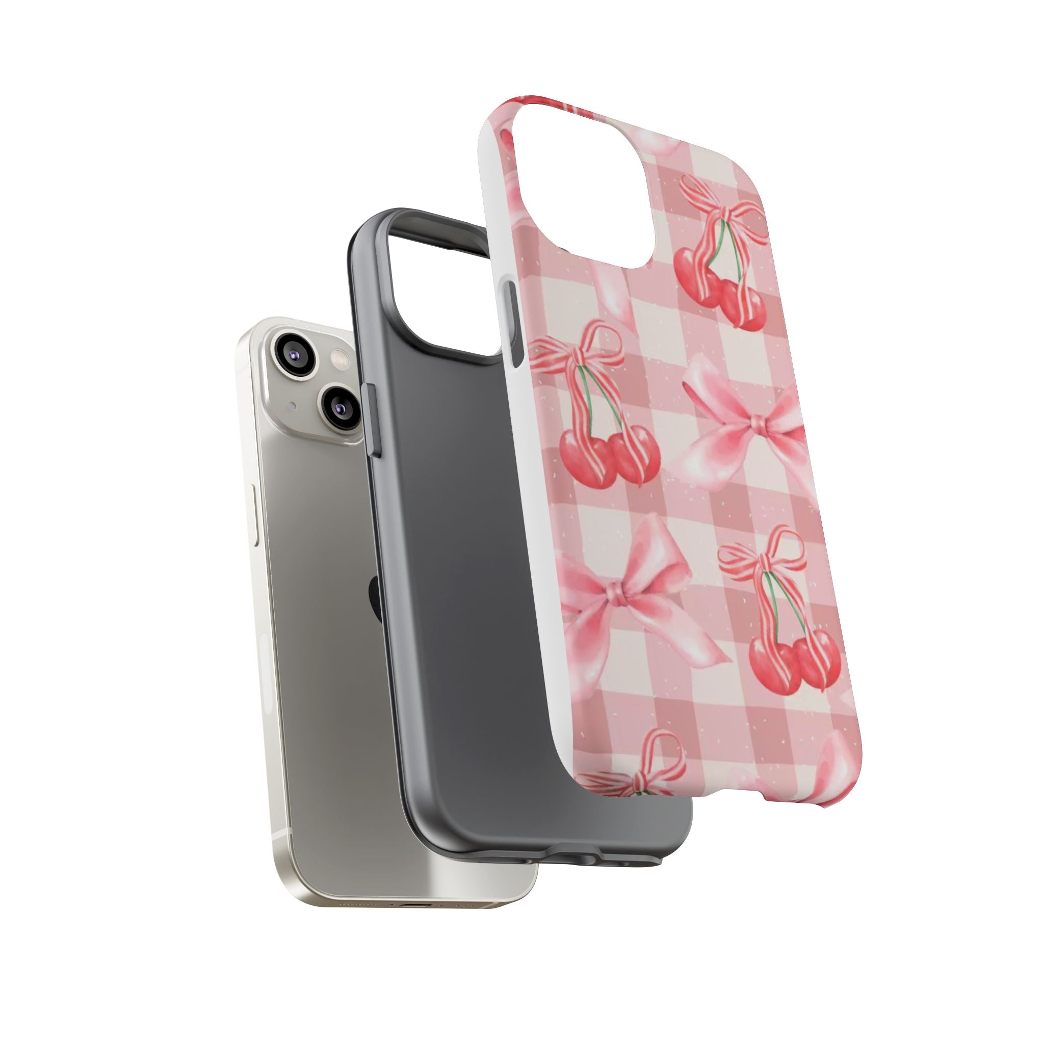 Pink Cherry Bow Phone Case — Cute Gingham Cherry Pattern