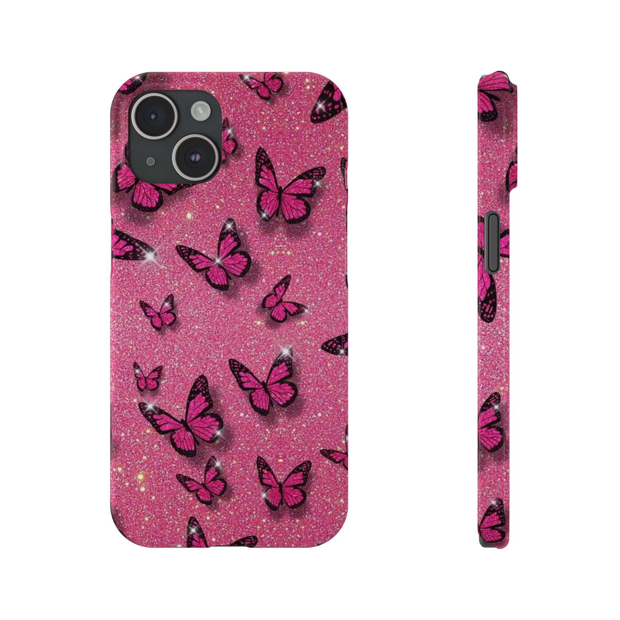Pink Glitter Butterfly Slim Phone Case — Sparkle Galaxy Floral Phone Cover