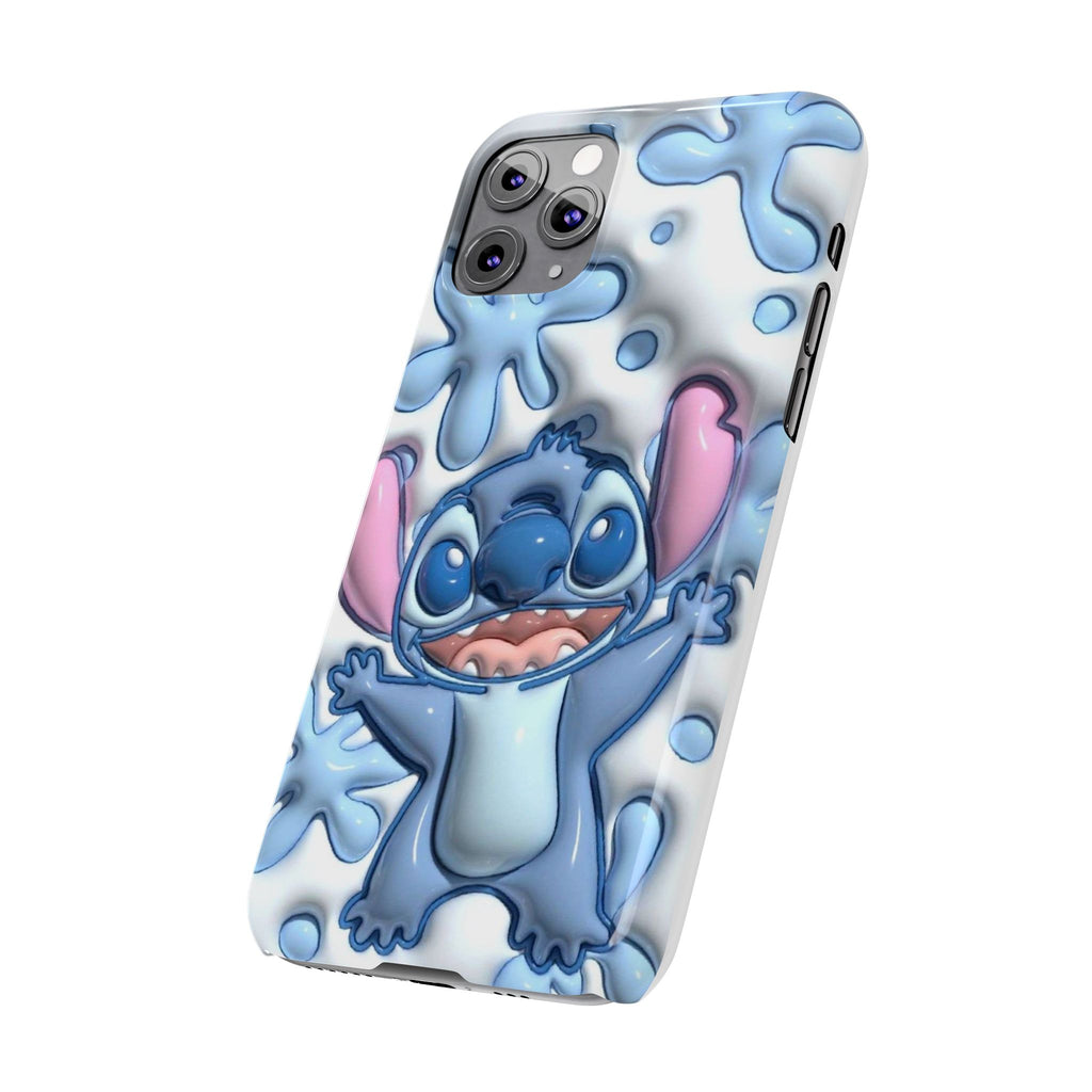Cute Stitch Slim Phone Case – Blue Splash Cartoon Phone Cover