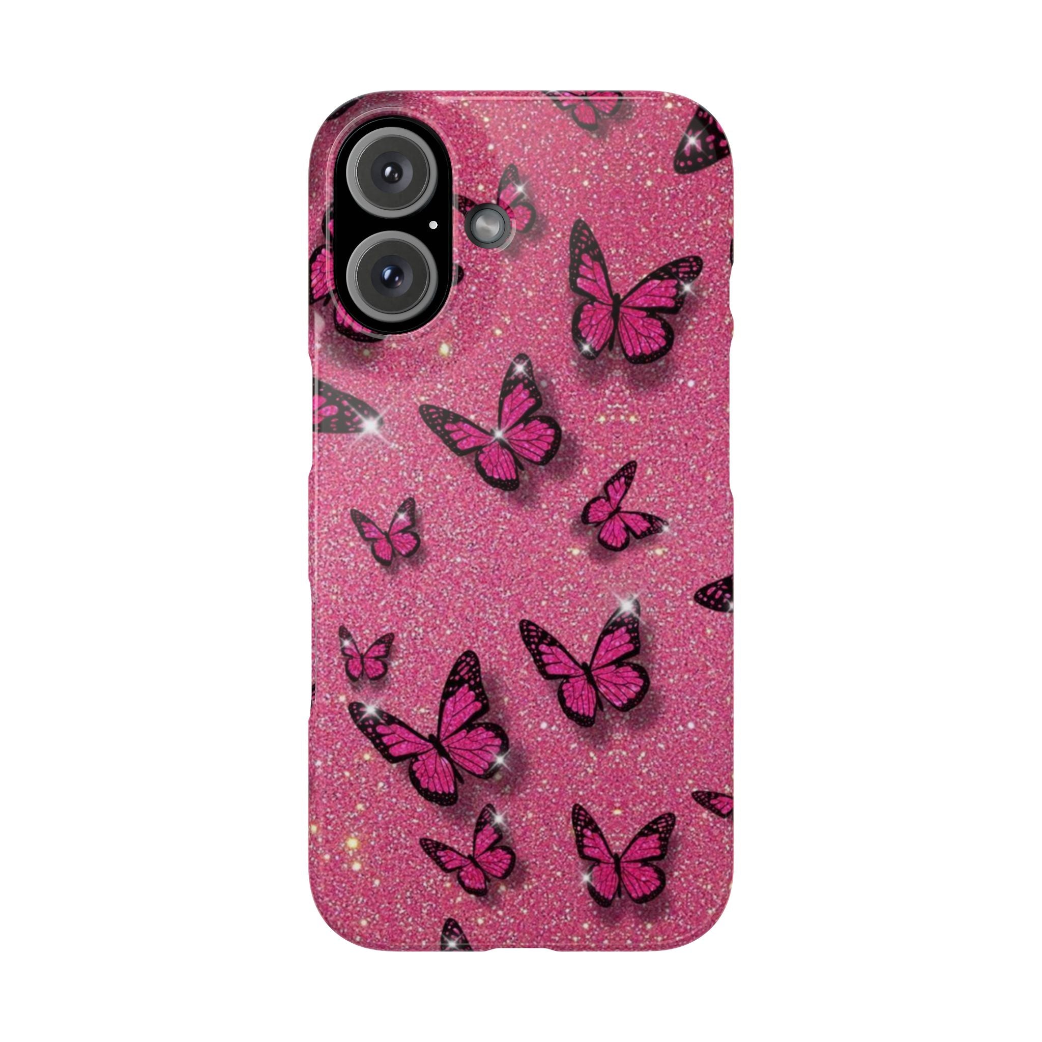 Pink Glitter Butterfly Slim Phone Case — Sparkle Galaxy Floral Phone Cover