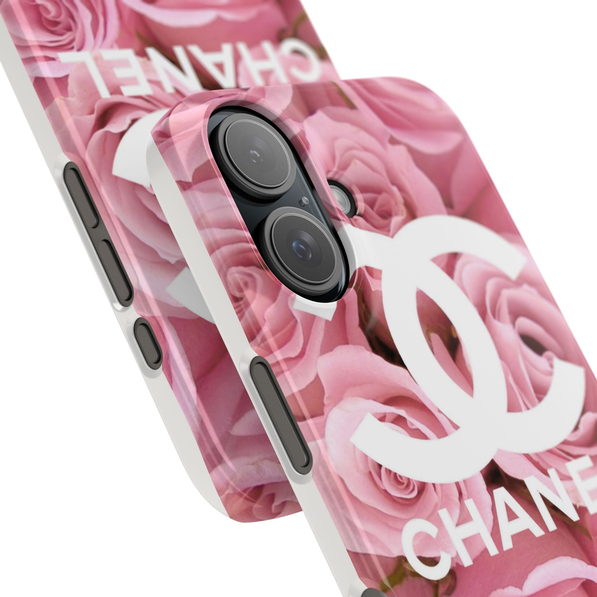 Slim Phone Case — Pink Rose Floral Design with Luxury Logo