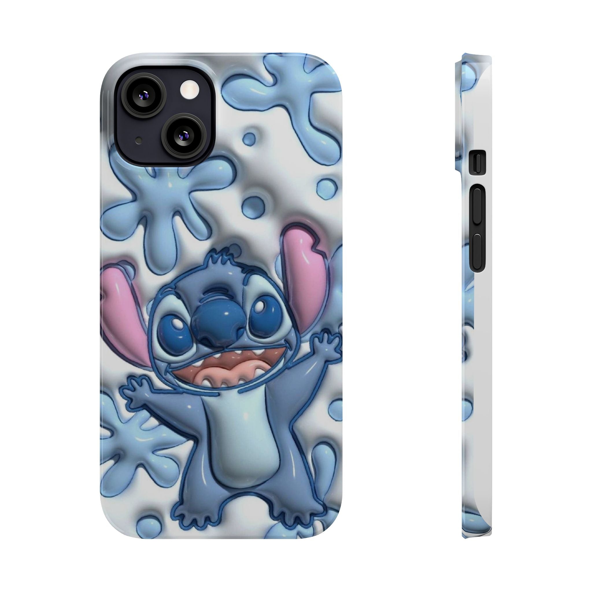 Cute Stitch Slim Phone Case – Blue Splash Cartoon Phone Cover