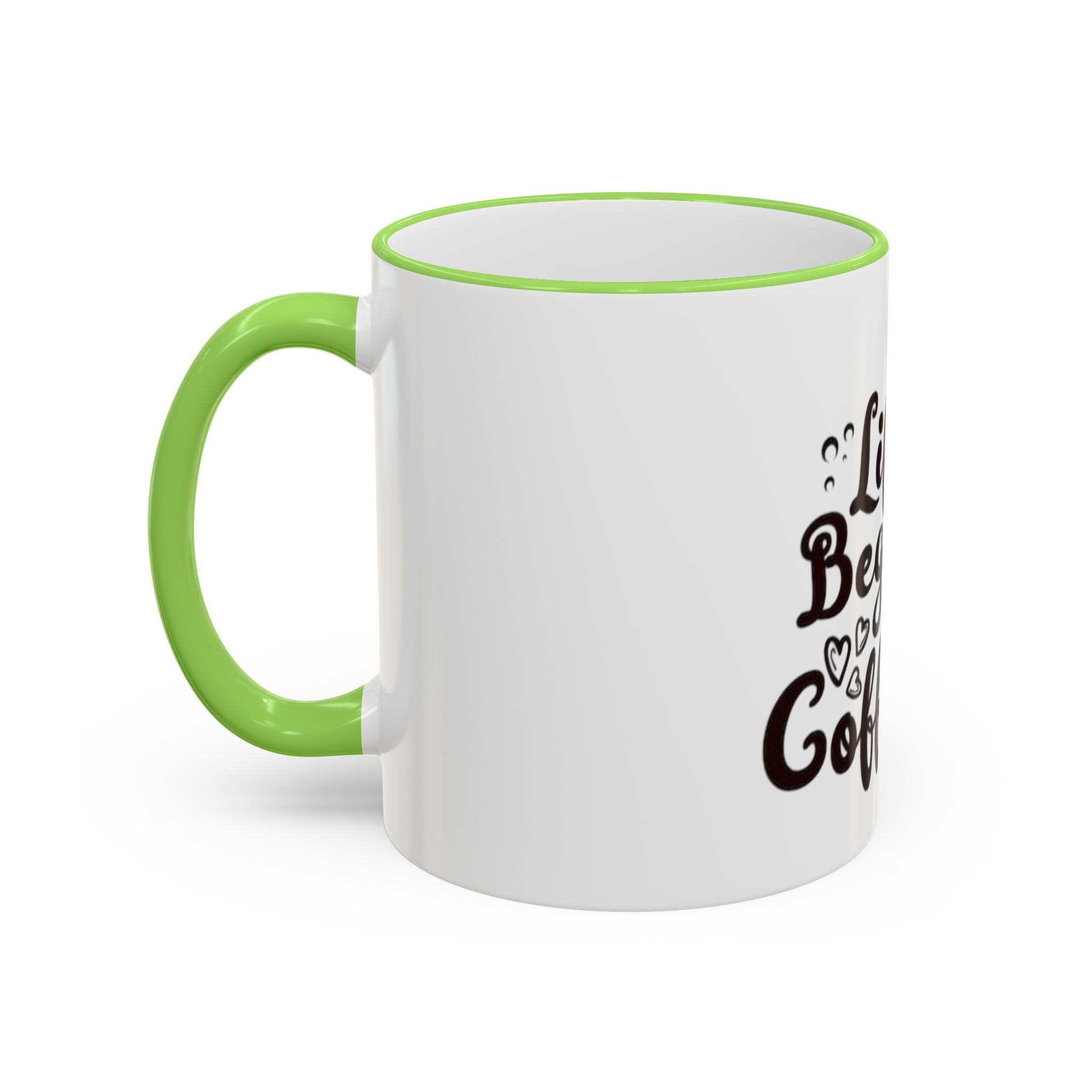 Life Begins After Coffee Accent Rim Mug — Cute Script Coffee Lover Gift (11oz/15oz)