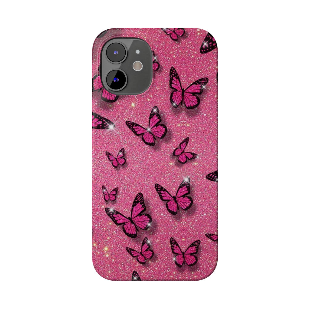 Pink Glitter Butterfly Slim Phone Case — Sparkle Galaxy Floral Phone Cover