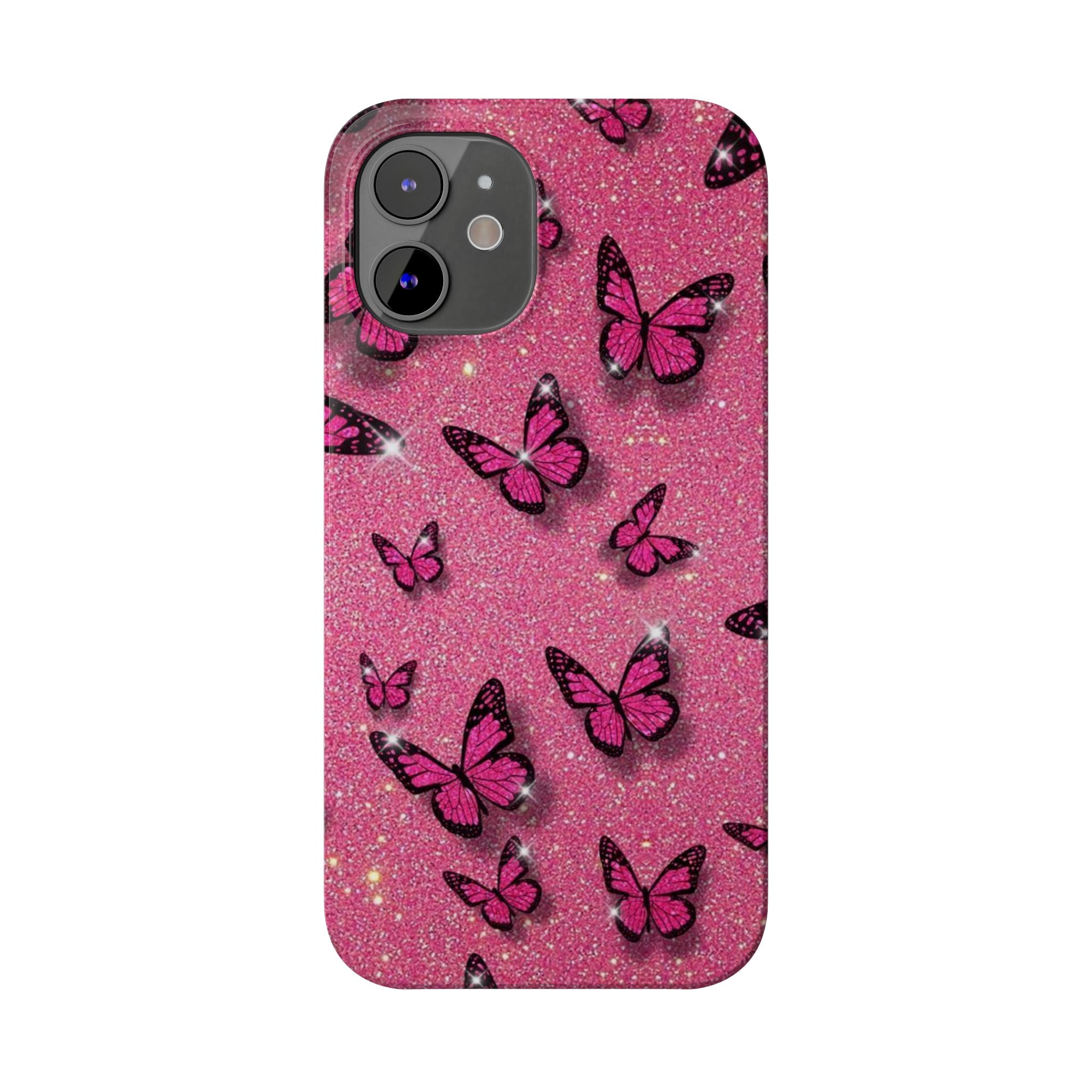 Pink Glitter Butterfly Slim Phone Case — Sparkle Galaxy Floral Phone Cover