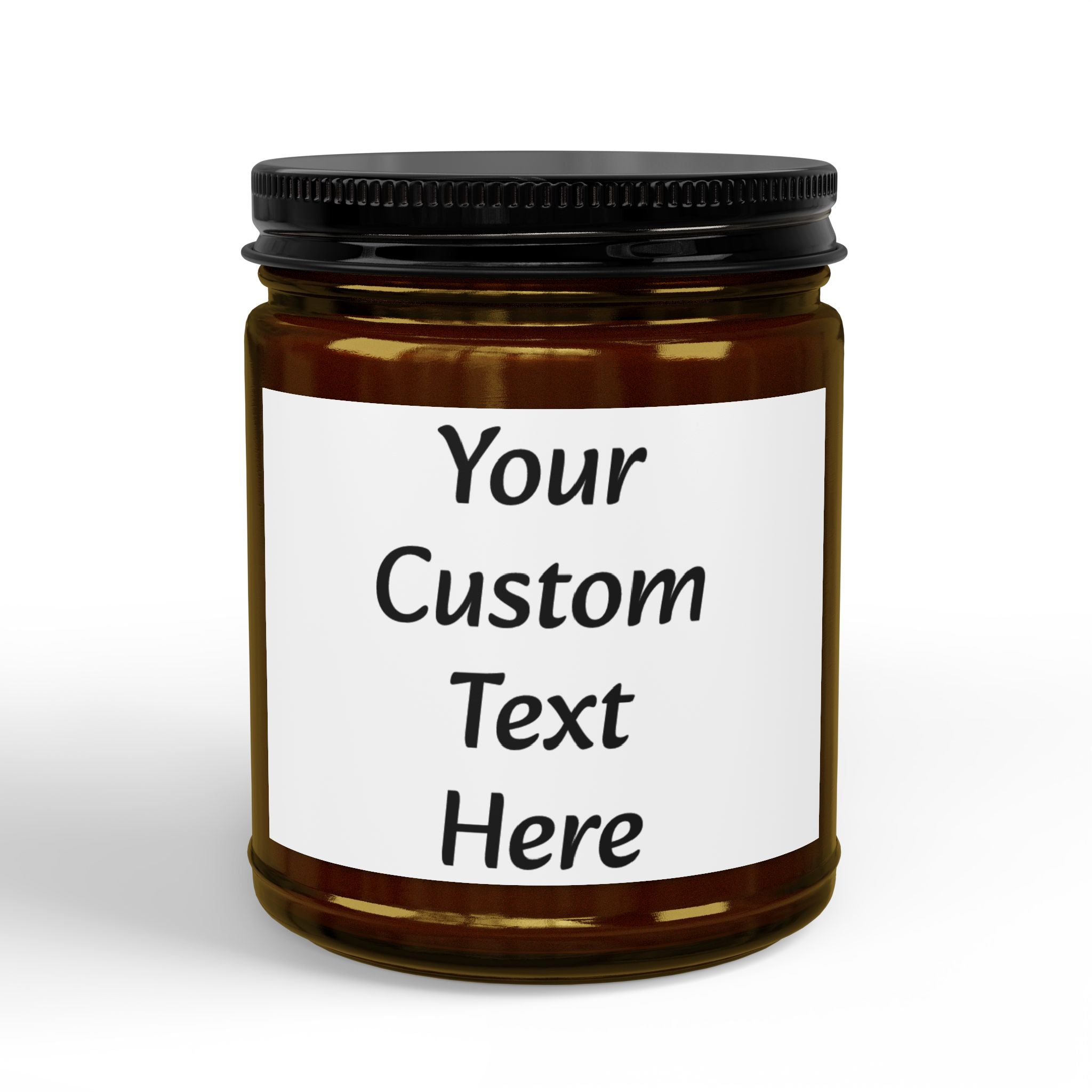 Custom Text Amber Jar Soy Candle 4oz 9oz | Black Lid, Personalized Label