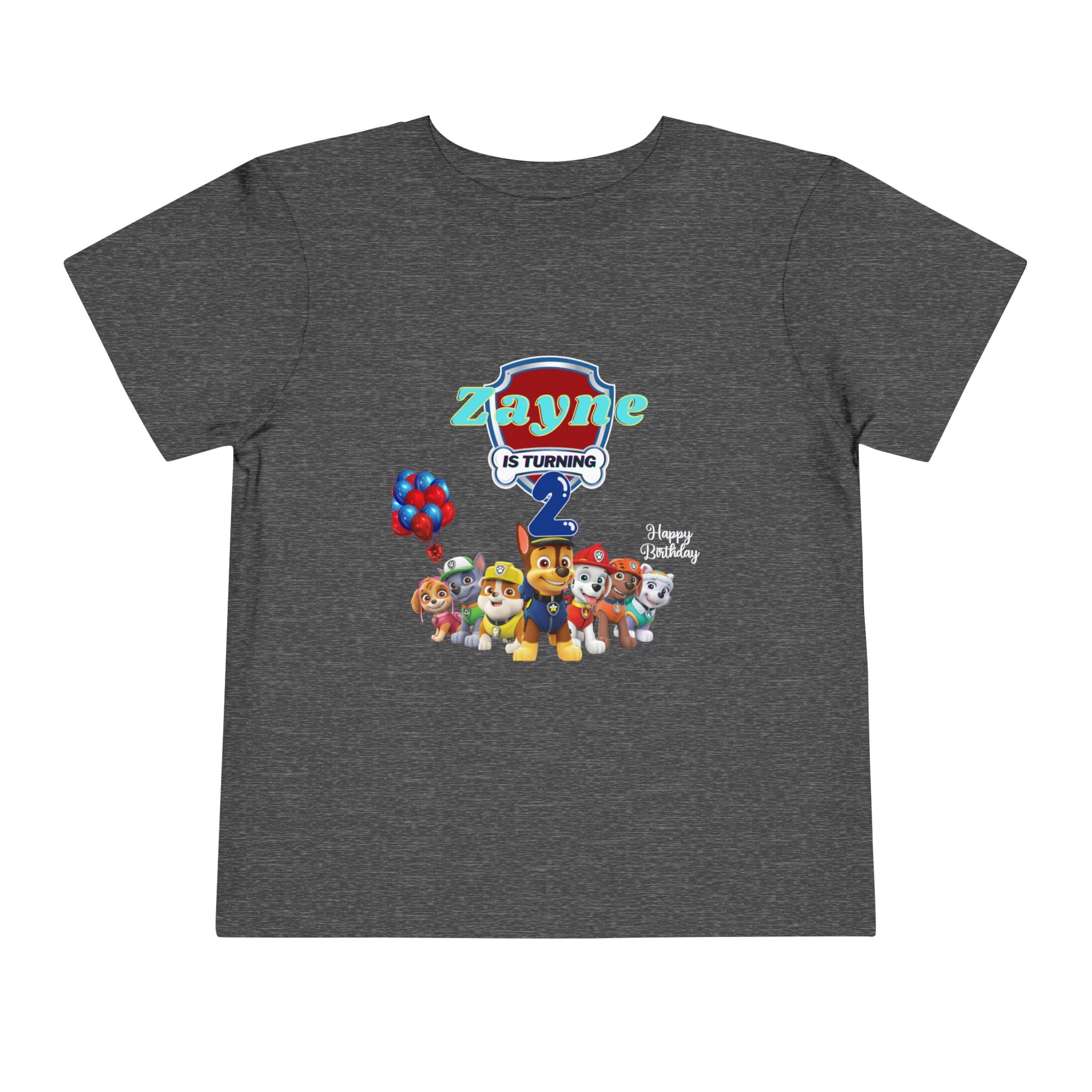 Paw Patrol 2nd Birthday Toddler Tee – Personalized "Zayne is Turning 2"