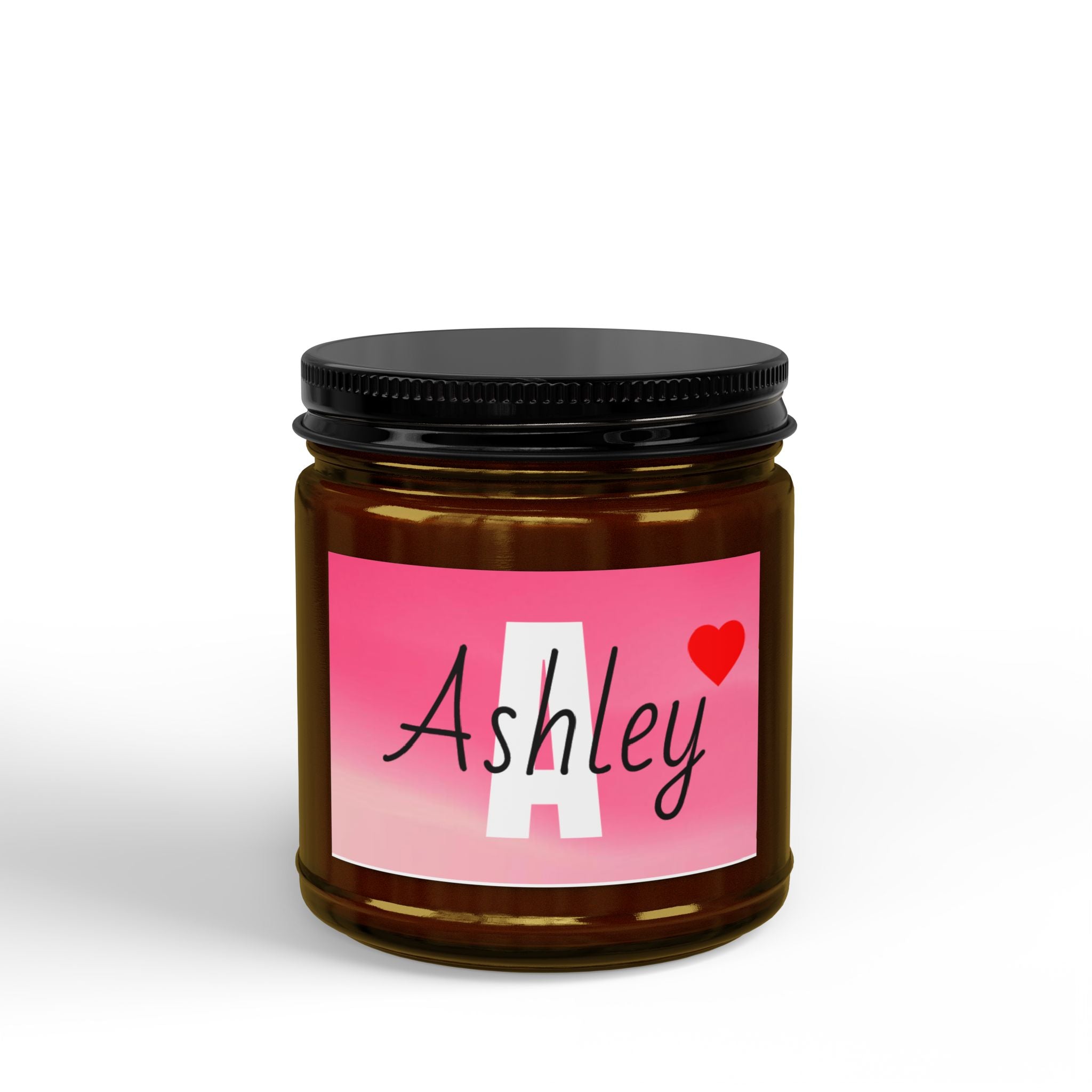 Personalized Amber Jar Soy Candle 4oz 9oz | Black Lid, Personalized Label