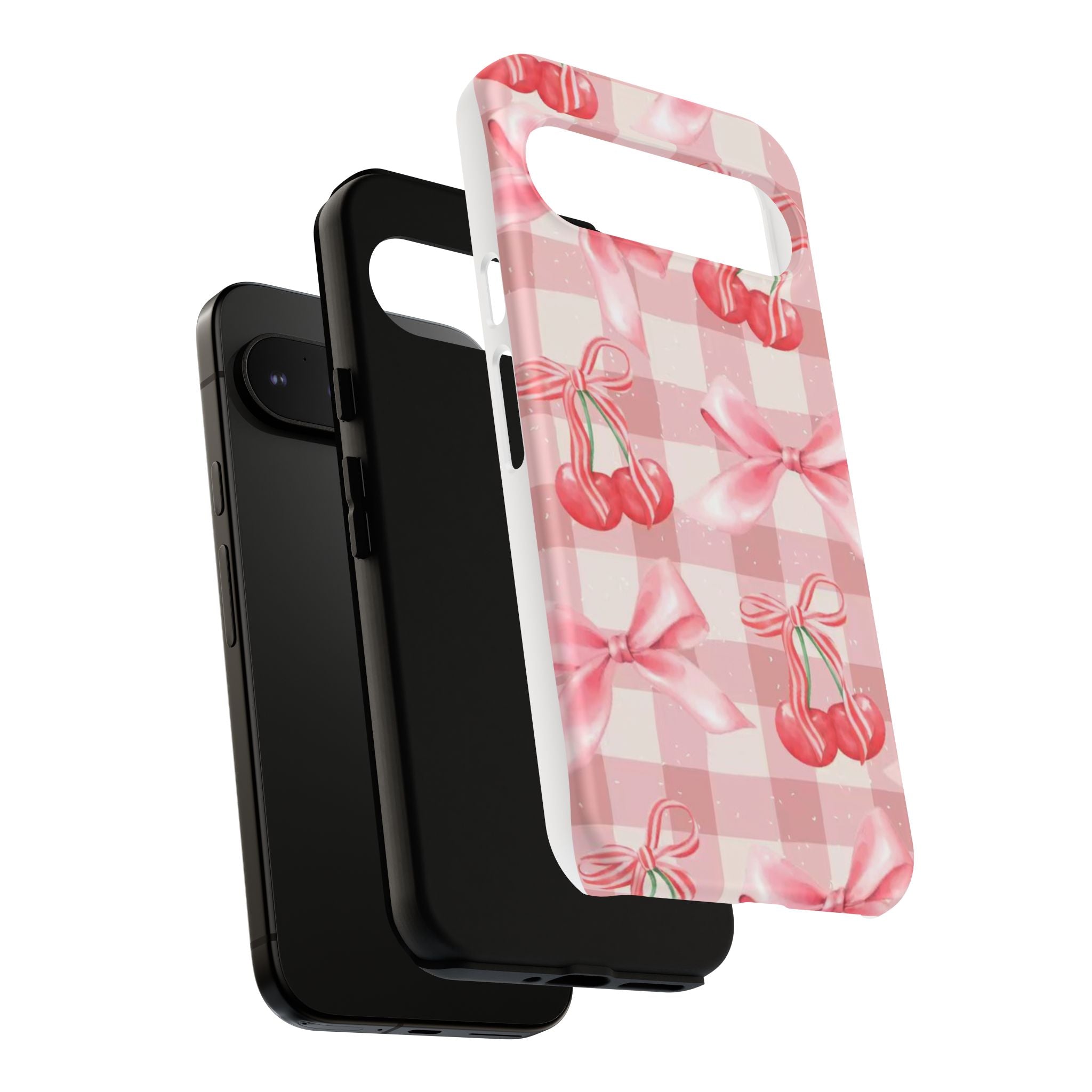 Pink Cherry Bow Phone Case — Cute Gingham Cherry Pattern