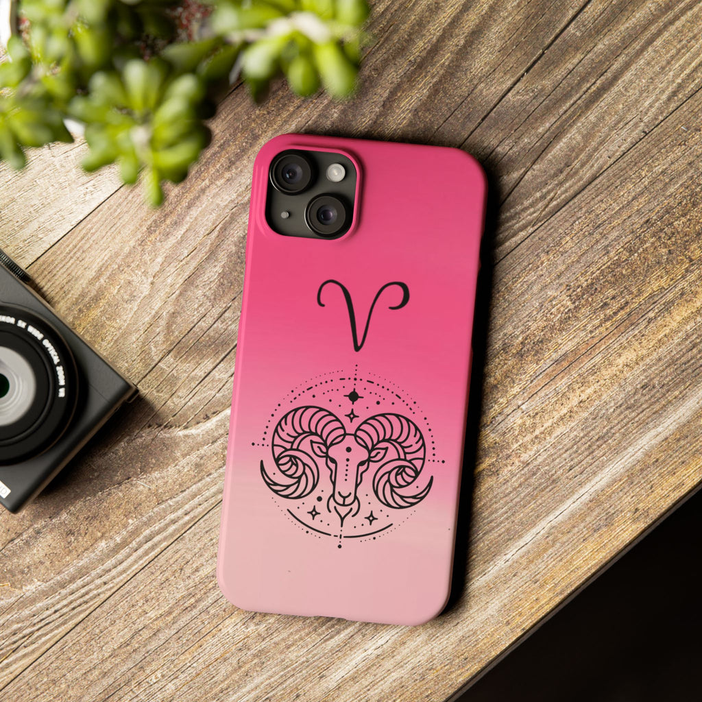 Aries Zodiac Slim Phone Case - Pink Gradient Ram Horoscope Design