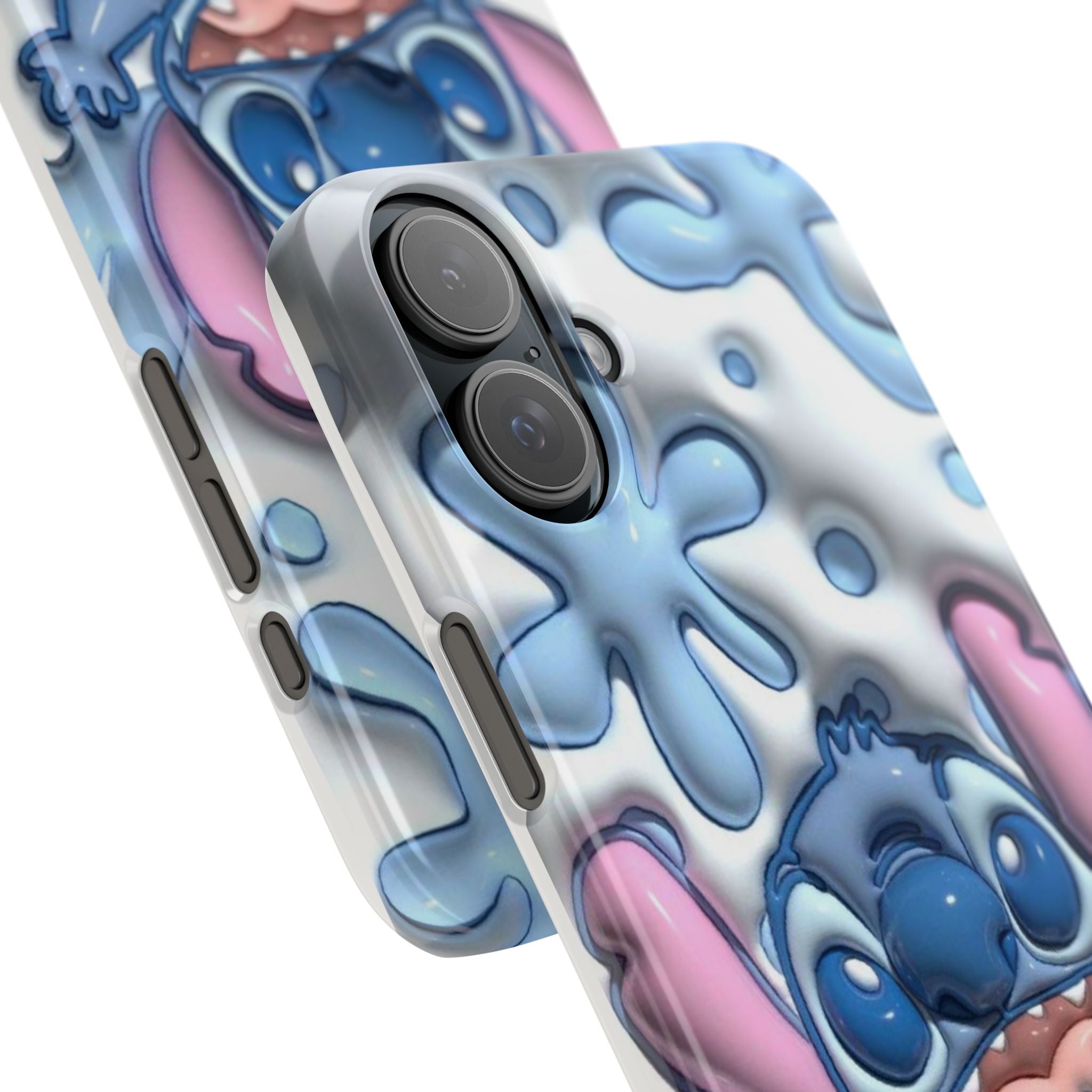 Cute Stitch Slim Phone Case – Blue Splash Cartoon Phone Cover